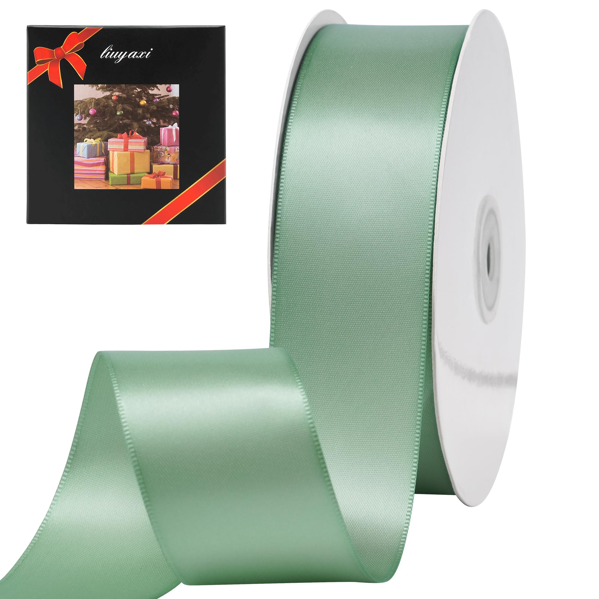 LIUYAXI Sage Green Stain Ribbon, 2" X Continuous 50 Yards, Double Faced Fabric Ribbon Perfect for Gift Wrapping Wedding Birthday Party Chair Sash Christmas Hair Floral Craft Sewing