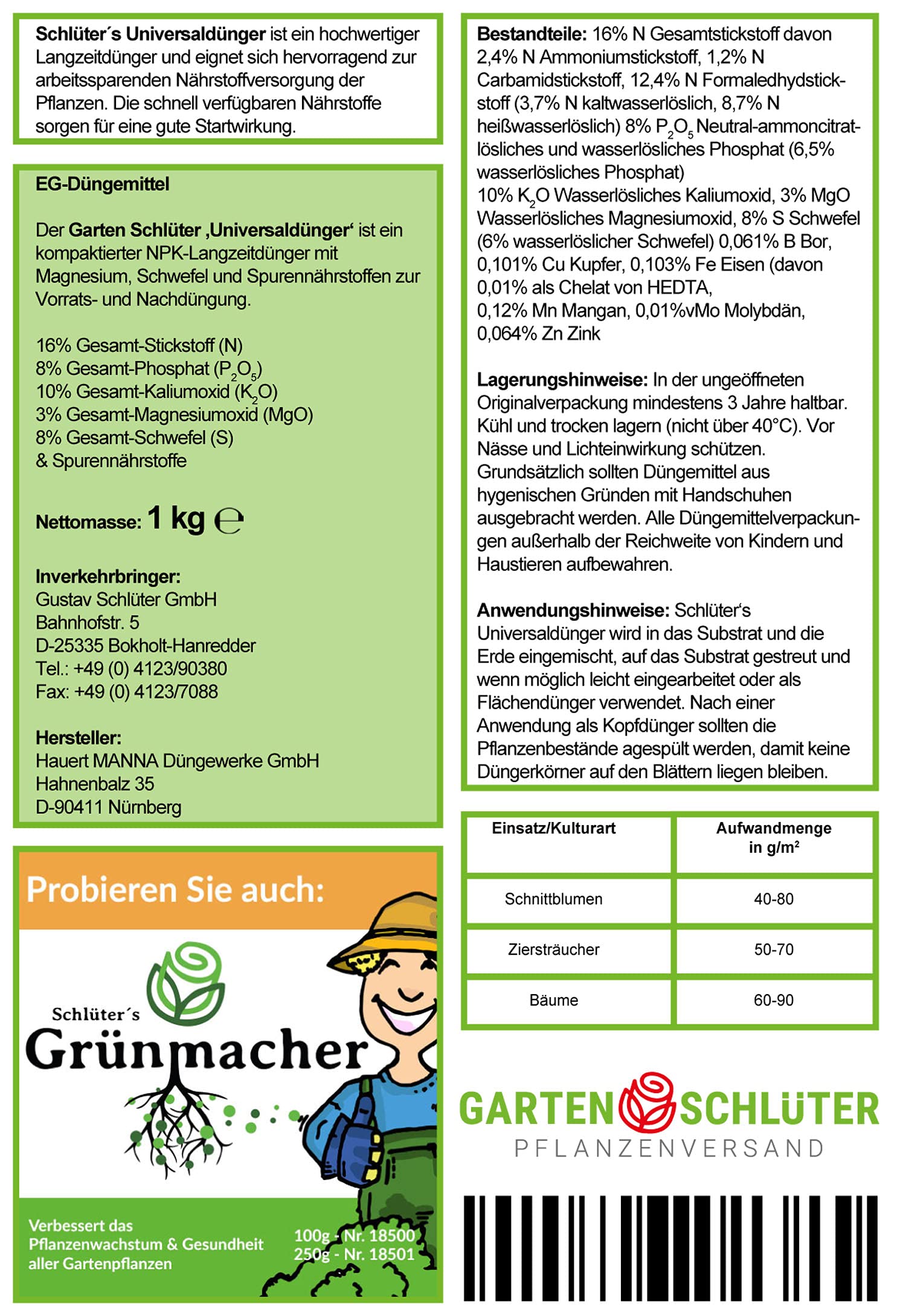 Universaldnger NPK-Dnger mit Eisen, Stickstoff, Langzeitdnger fr  Blumen, Garten- und Balkon-Pflanzen - 1 kg Pflanzendnger von Garten  Schlter : Amazon.de: Garten