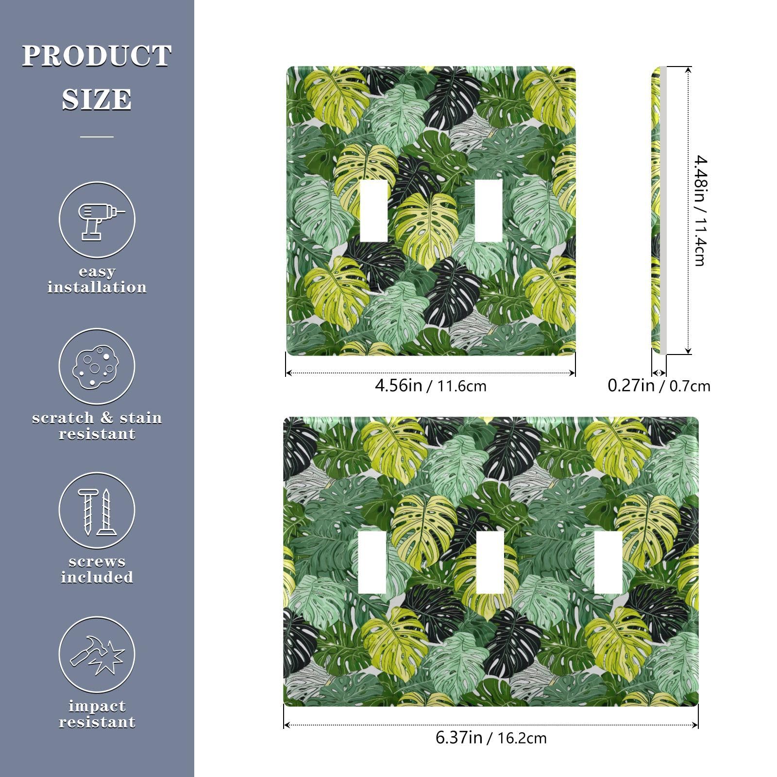 Light Switch Cover Palm Leaves Wall Plates for Electrical Outlets 3 Gang 202a9004