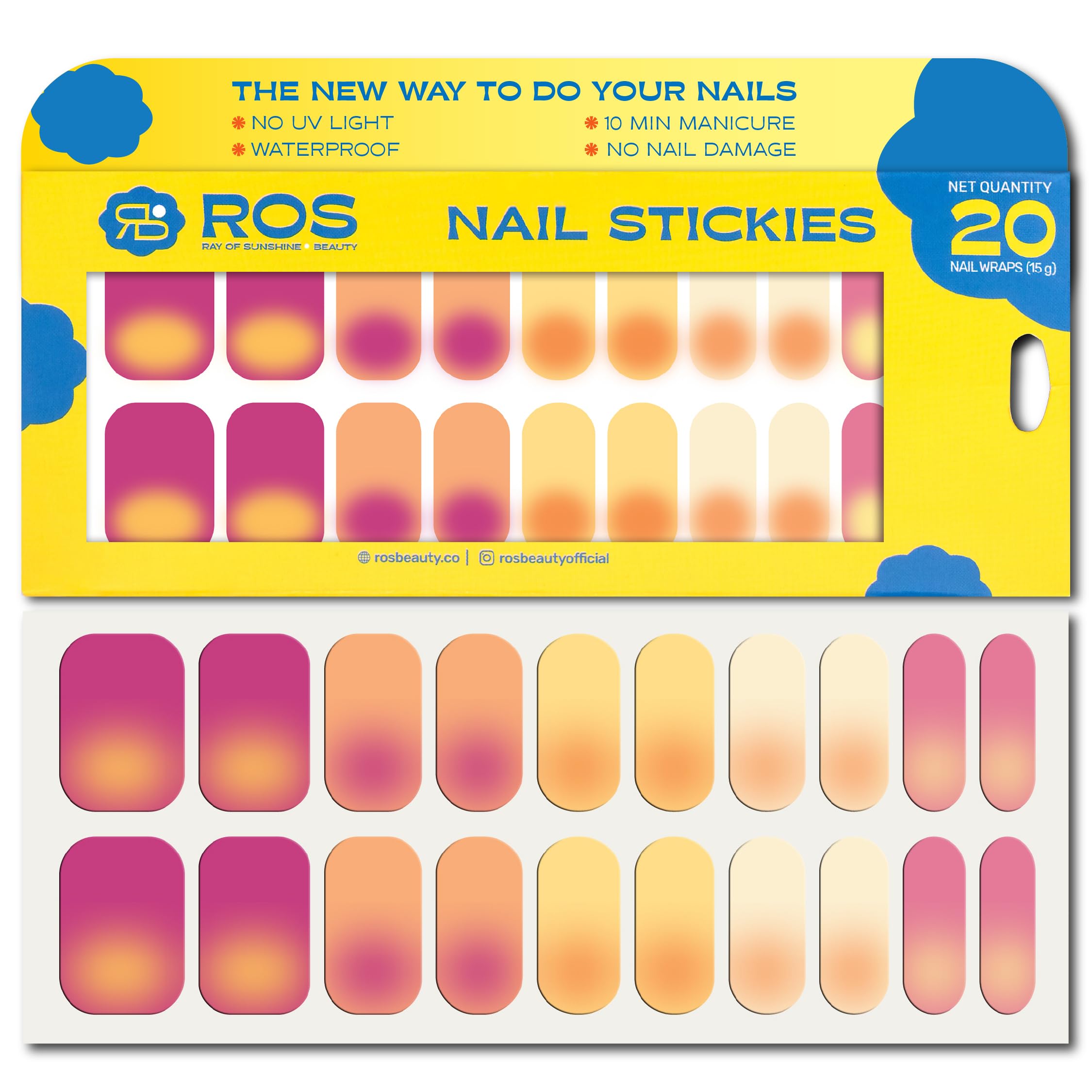 ROS Beauty Nail Stickies | 20 Count | Easy-to-Apply Vibrant Nail Art Stickers | Long-Lasting & Mess-Free | No UV Light | Takes the Natural Shape for Effortless DIY Manicure | Sunset Skies-image-44