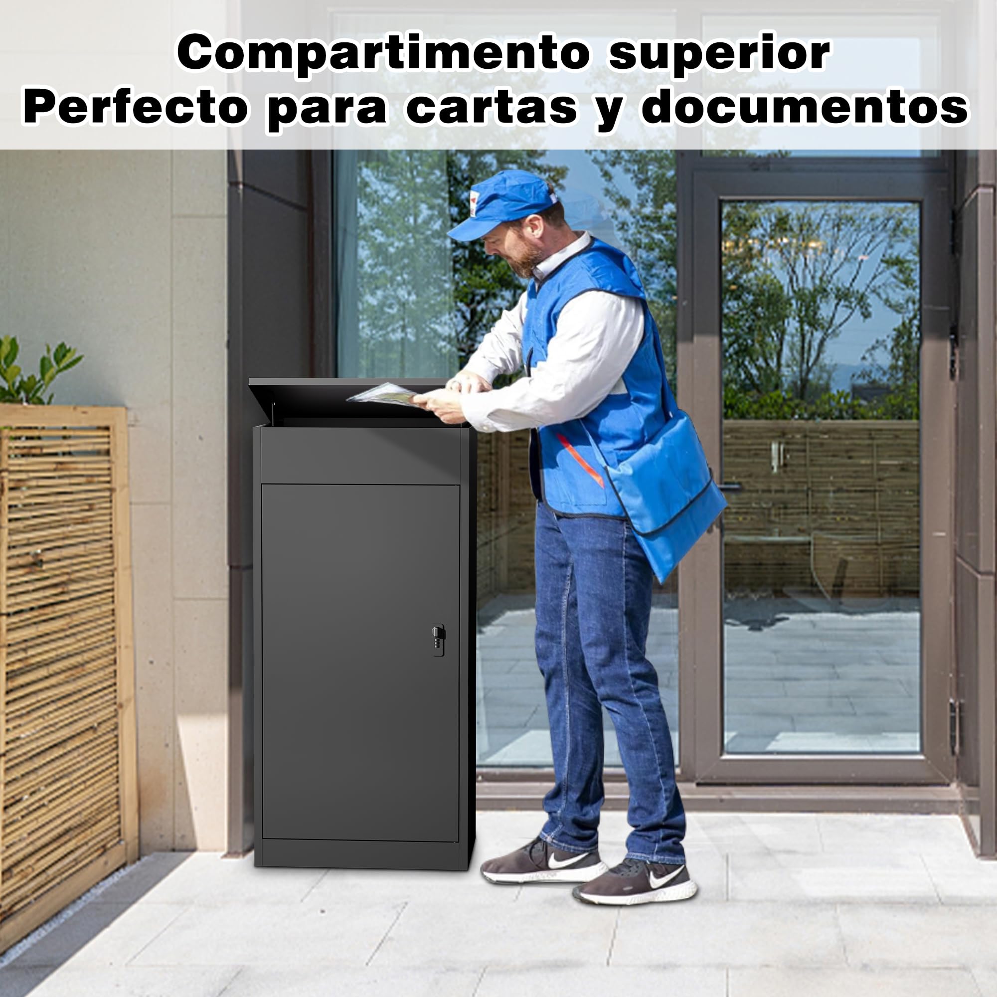 Caja para Paquetes Exterior XXL, Buzón con Compartimento para Paquetes Buzón Antirrobo con Cerradura de Código, Montaje en Pared Impermeable para Paquetes Domésticos Terraza Jardín