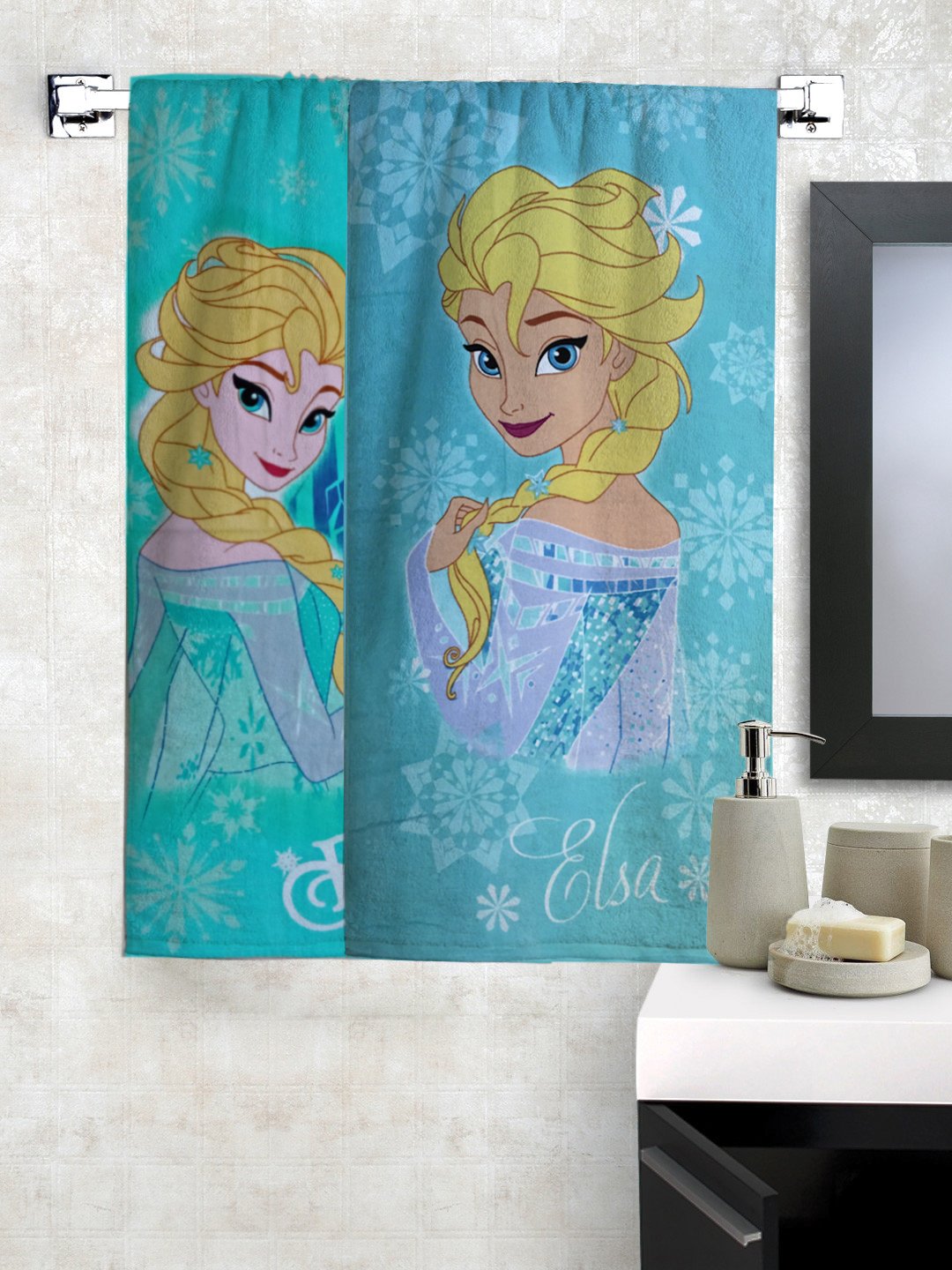 Athom Living Disney Frozen Elsa Premium 100% Cotton Kids Bath Towel 350 GSM 60x120 cm Pack of 2