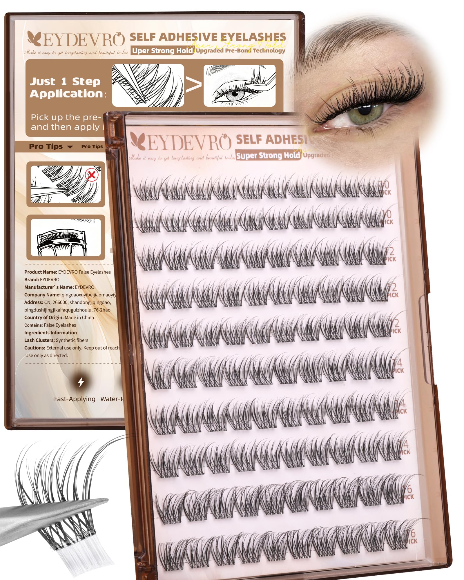 Photo 1 of ***MISSING LASHES***EYDEVRO Natural Self Adhesive Eyelashes Wispy Self Adhesive Lash Clusters No Glue Needed Eyelash Clusters Pre-glued Individual Lashes Up-graded 3.0 Self Adheisive Strip Strong Hold for 48+ Hours