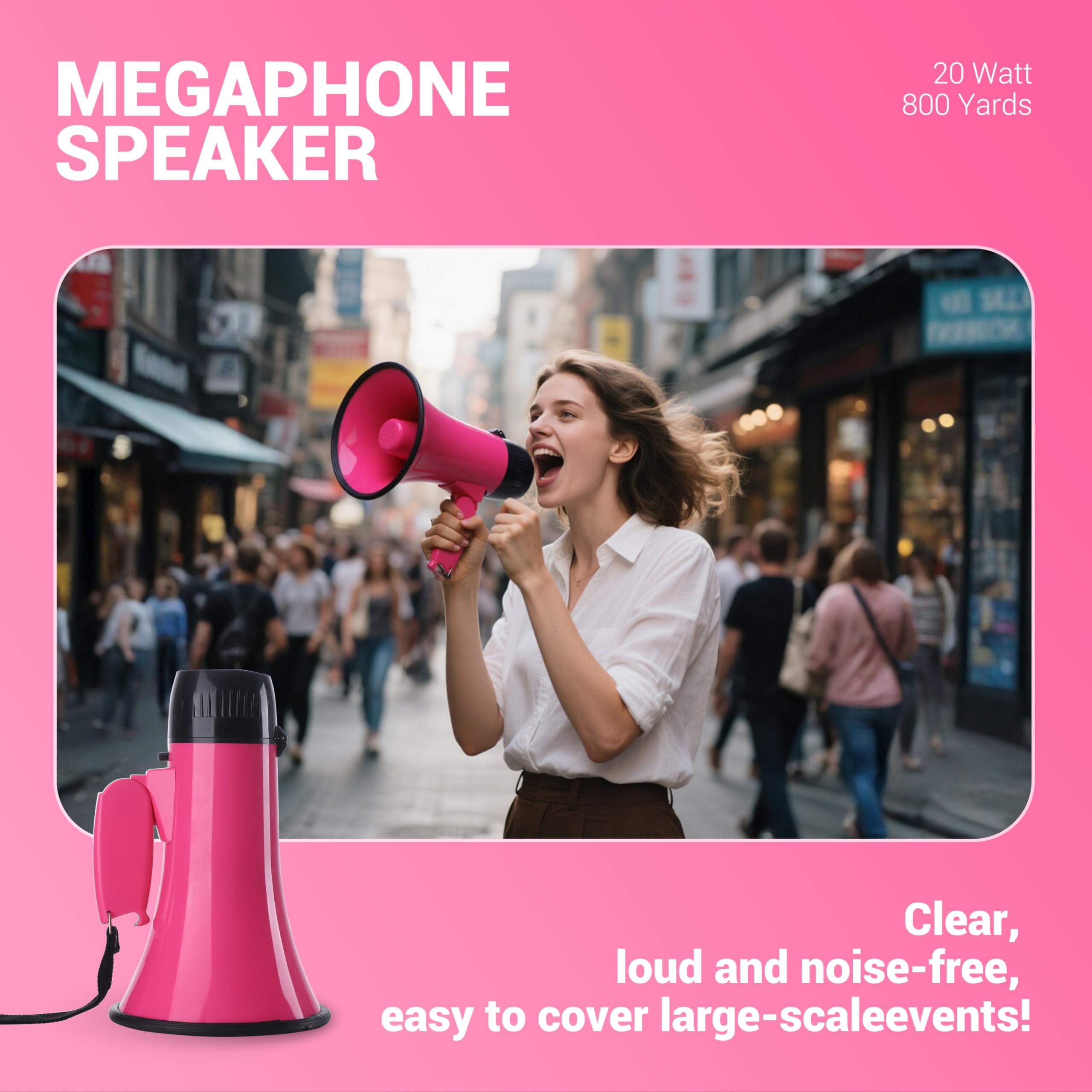 Mégaphone avec haut-parleur microphone sirène et 240 secondes Bullhorn d'enregistrement comprend un contrôle du volume pour les événements en plein air et la gestion de la foule