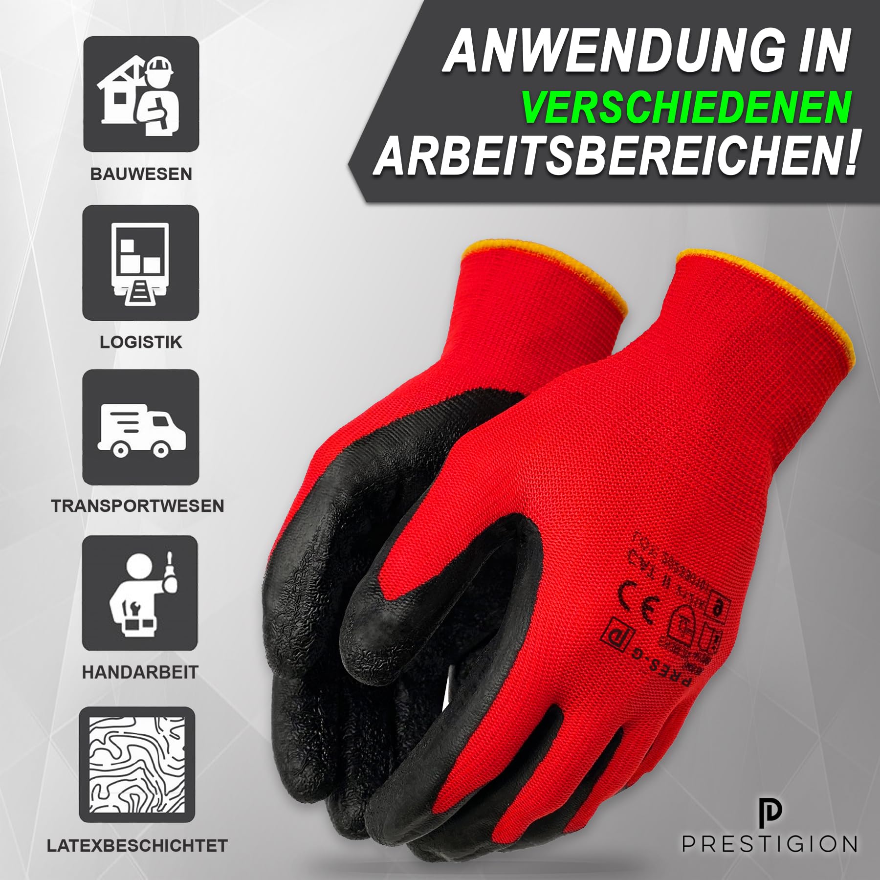 Arbeitshandschuhe Herren Größe 11-XXL (24 Paare) - Latex Handschuhe Arbeit - Abriebfest - Ideal für die Baustelle und Heimwerker oder den Garten