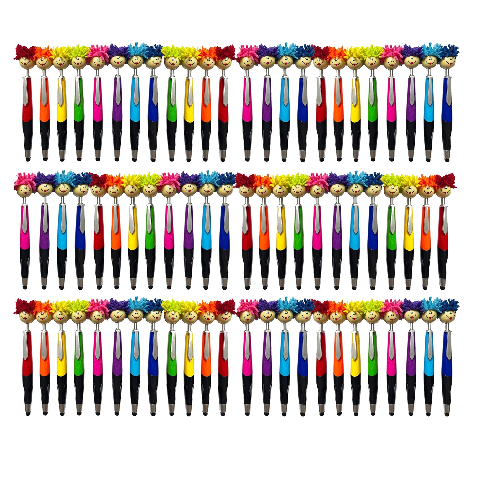 PRTEI 72pcs Mop Head Ballpoint Pens, Multicolor, Fine Point, 0.5mm/0.7mm, Multifunctional Writing Pens for Note-Taking, Drawing, Sketching, Gift