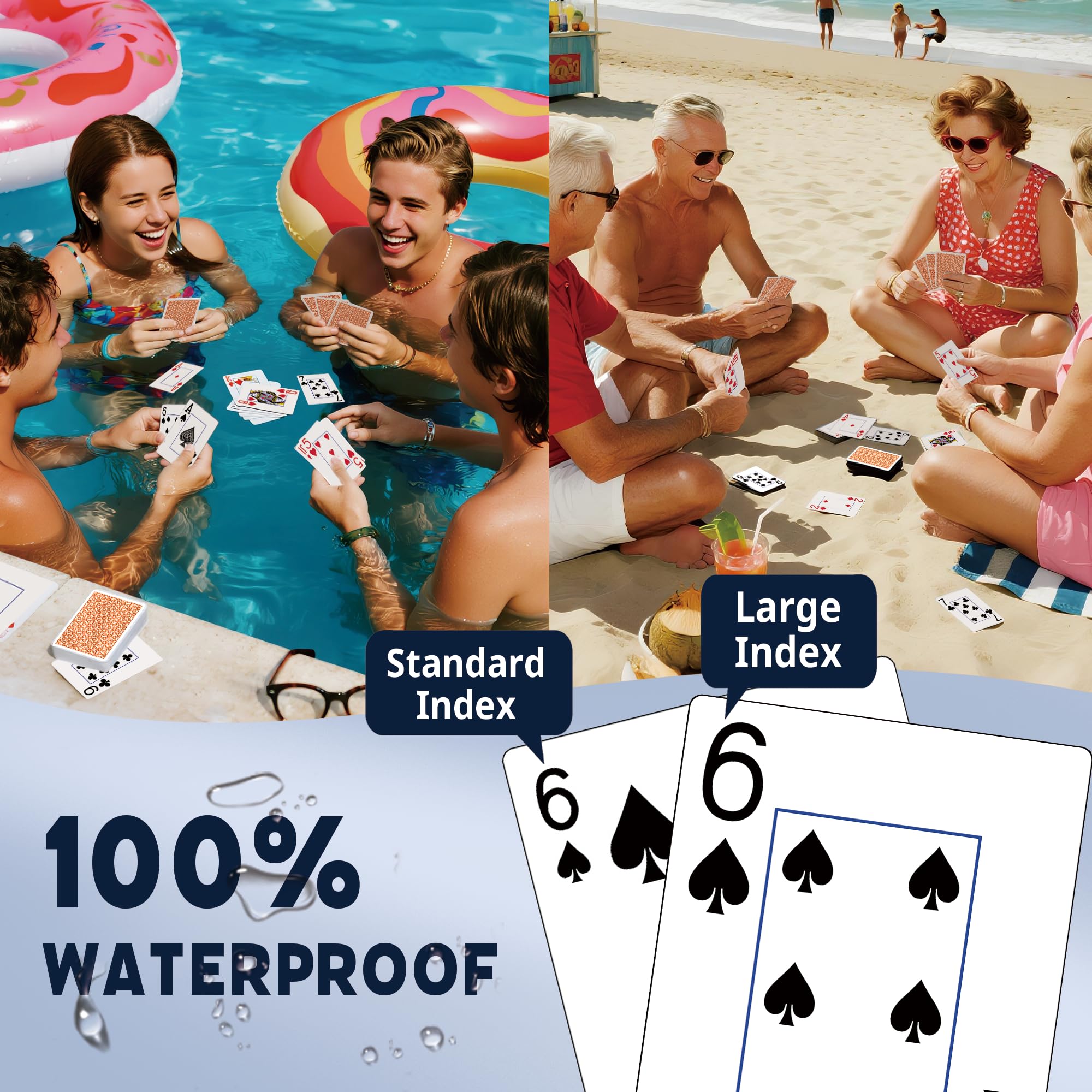rokt&razo Premium Sanded Plastic Playing Cards 4 Decks: 100% Waterproof, 2 Standard & 2 Jumbo Index, Large Print Poker Cards - Image 2