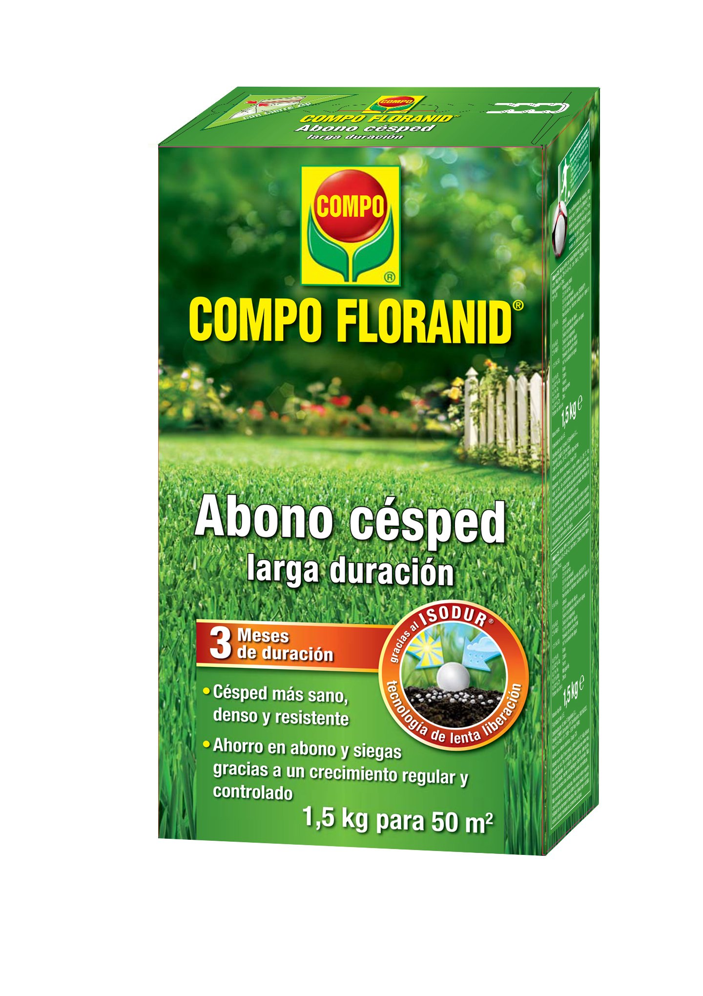 COMPO FLORANID Abono césped larga duración de hasta 3 mese, para 50 m², 1.5 kg