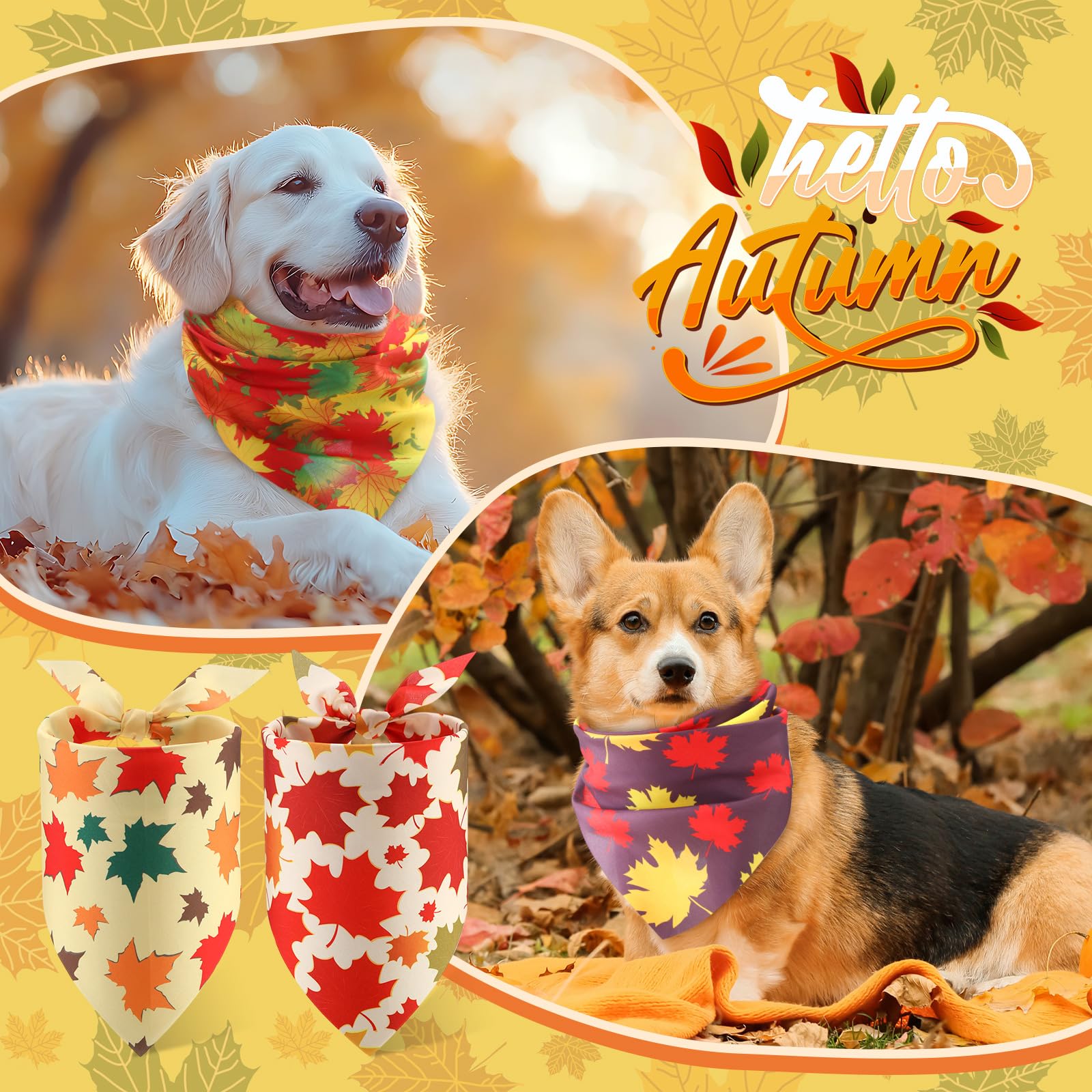 Chunful Herbst-Hundehalstücher mit Ahornblatt-Muster, Dreieckstuch für kleine und große Hunde, Kostümzubehör (31,5 x 21,7 x 21,7 x 21,7 cm), 100 Stück