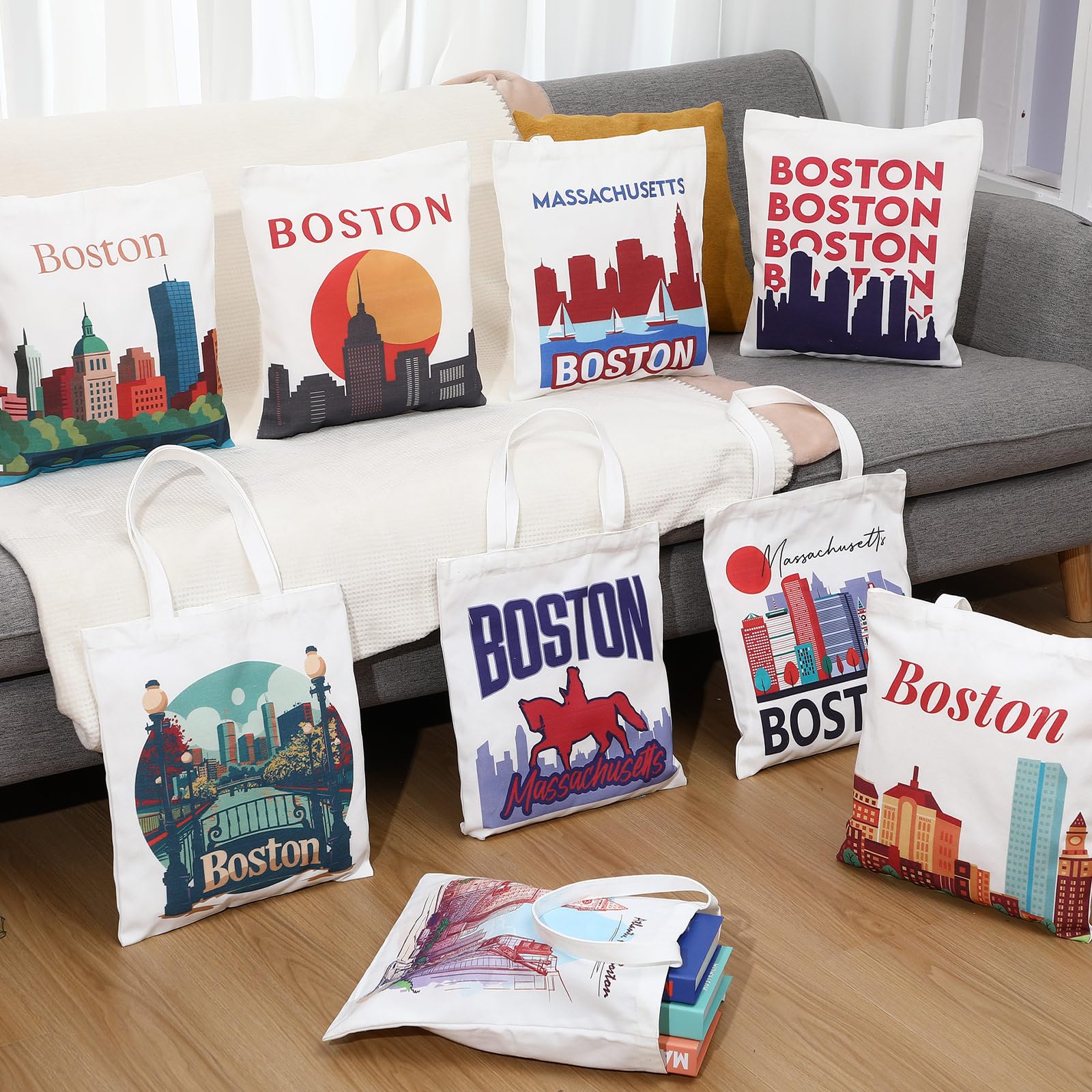 Paterr 9 Pcs City Souvenirs Gifts New York Tote Bag Bulk San Francisco Canva Tote Boston Chicago Souvenirs for Women Travel