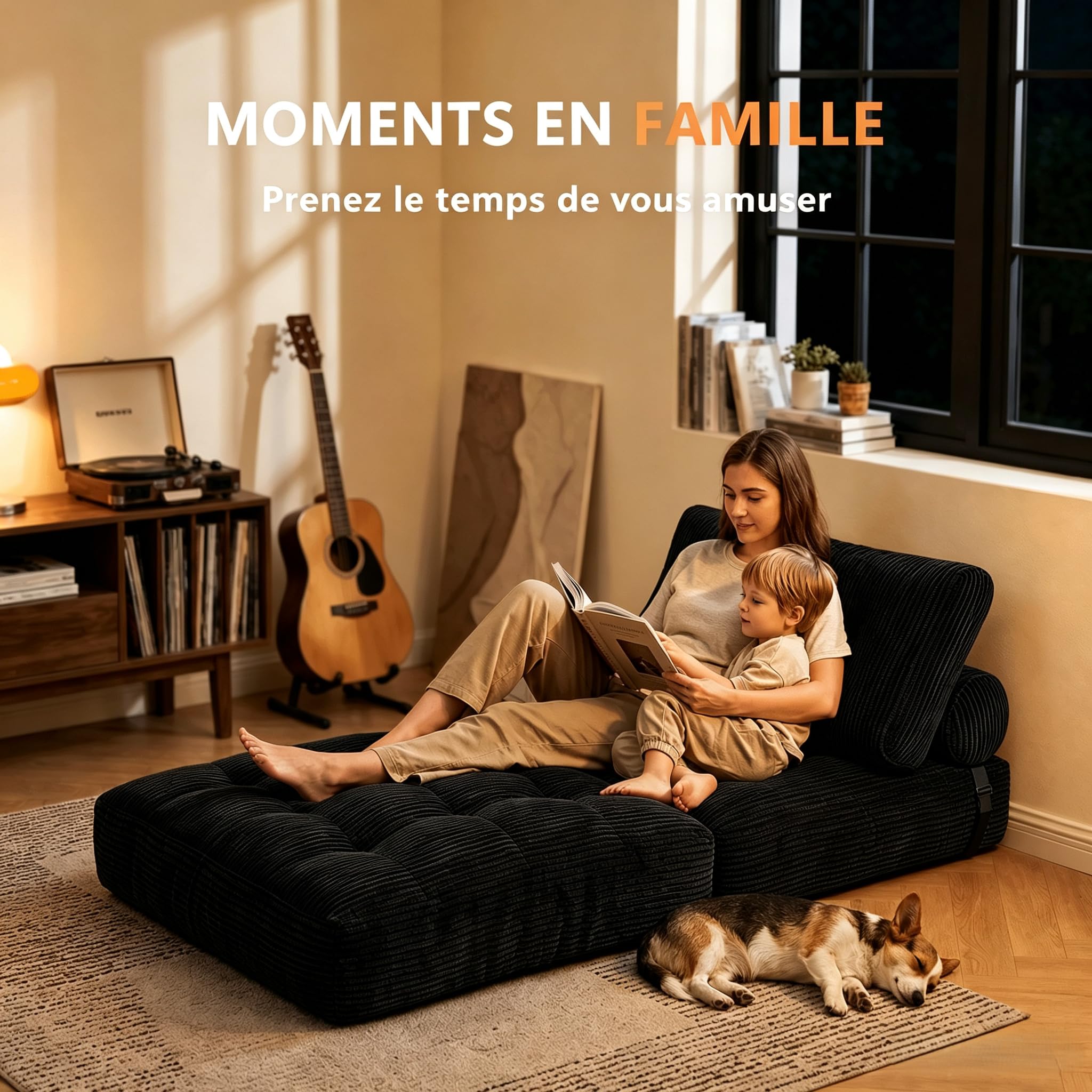 Fabulcozy Canapé-Lit 4-en-1 Convertible Pliable - Fauteuil, Fauteuil Convertible Canapé lit 1 Place Idéal Petit Espace, Salon ou Chambre(Noir)