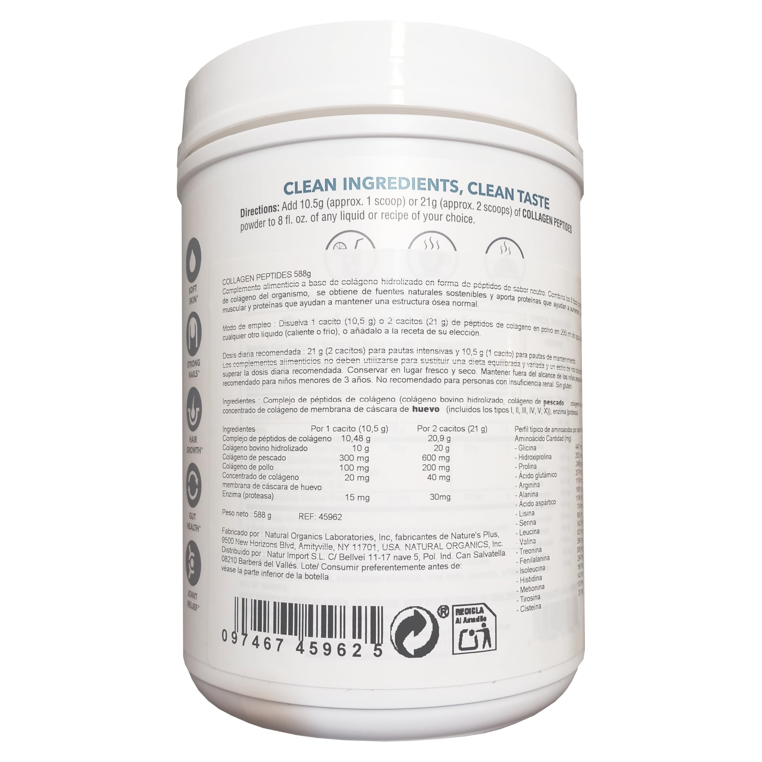 Nature´s Plus Collagen Peptides | 588g | Colageno Marino Hidrolizado Puro | Peptidos de Collageno | Péptidos de Colágeno para Articulaciones | Hydrolyzed Multi Powder | En Polvo | Sabor Natural