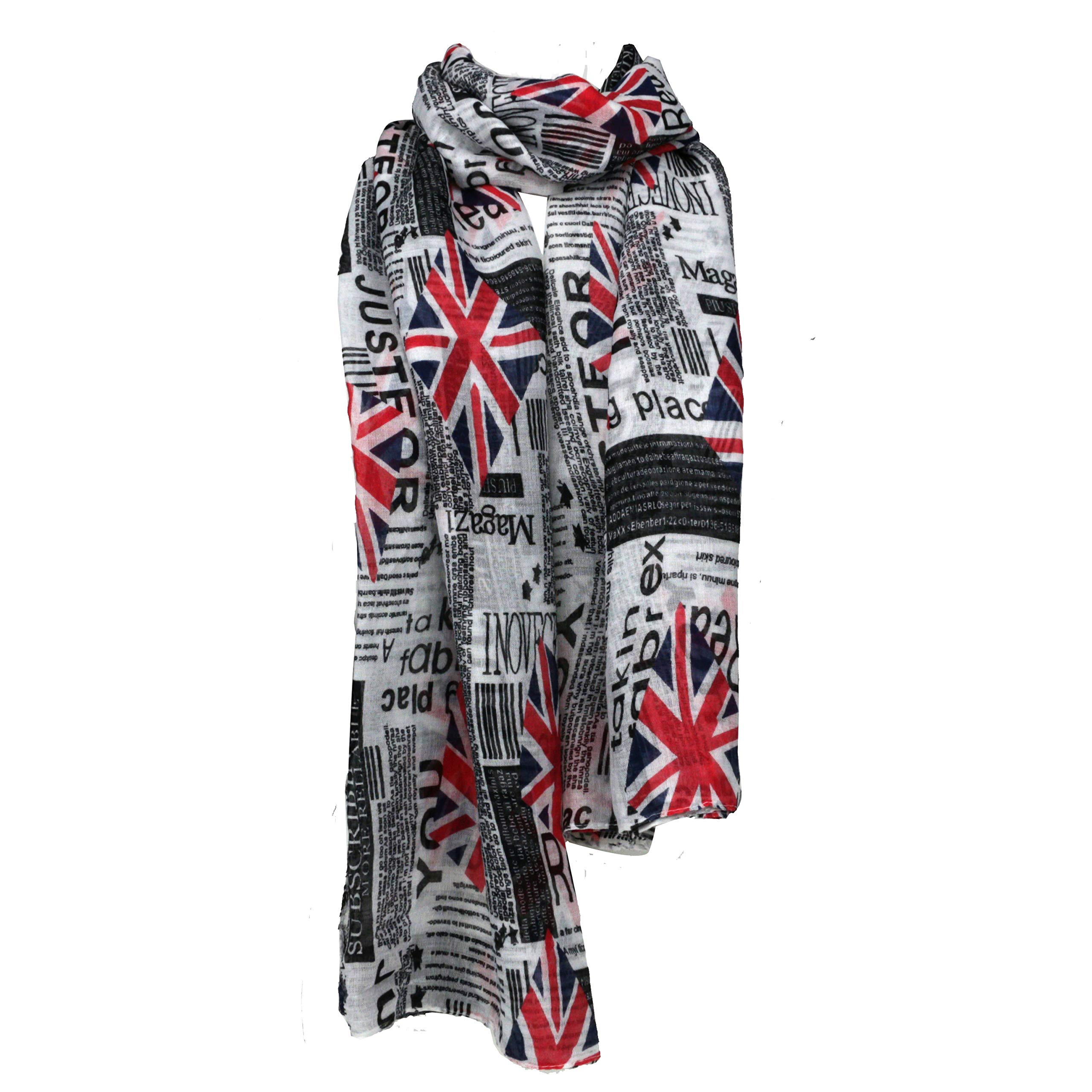 No.1 Gifts Newspaper Print Scarf Union Jack UK Flag Womens London Fashion