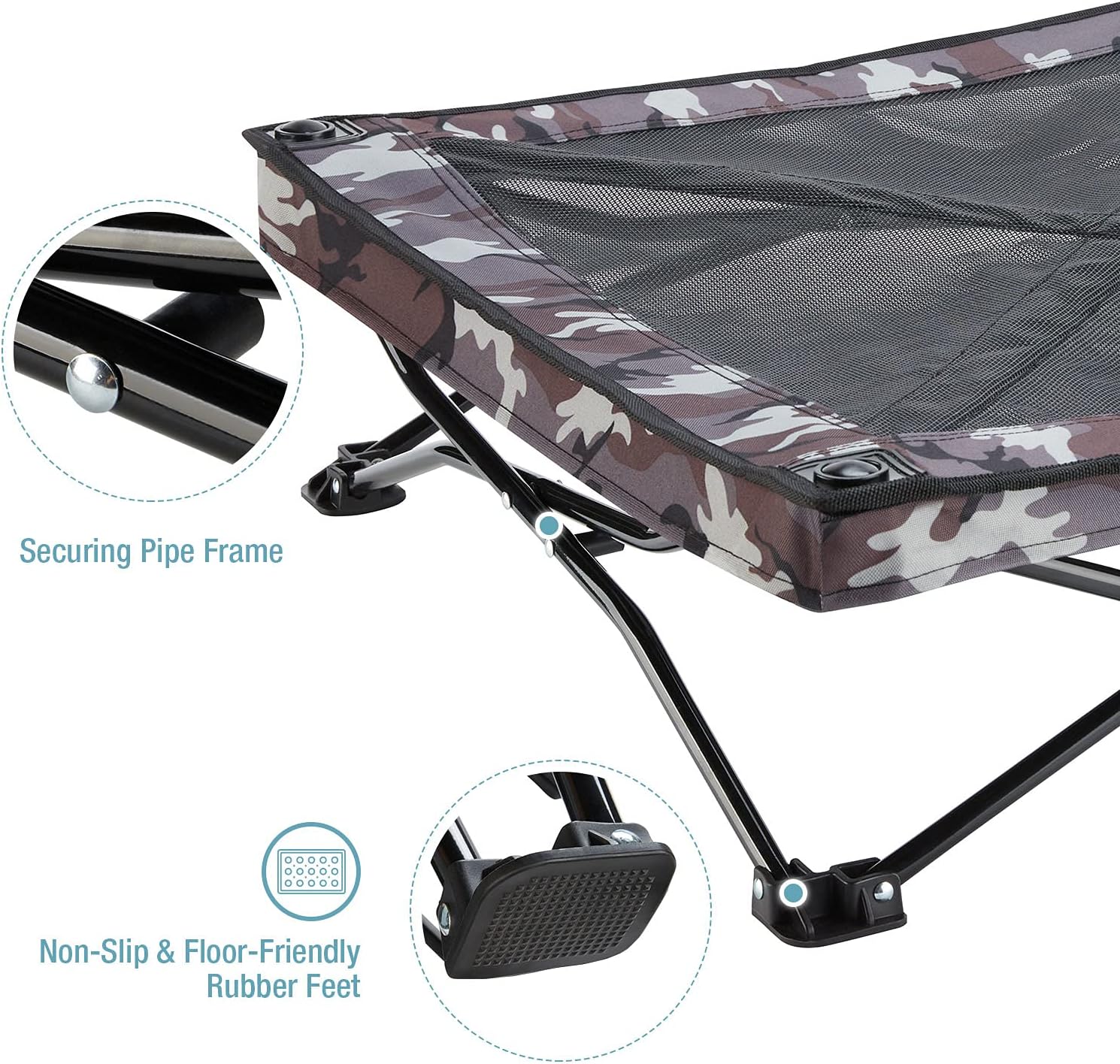Veehoo Folding Elevated Dog Bed - Portable Raised Dog Cot for Camping, No Assembly Required, Cooling Pet Bed with Breathable & Washable Textilene Mesh for Indoor & Outdoor Use, Small, Camouflage