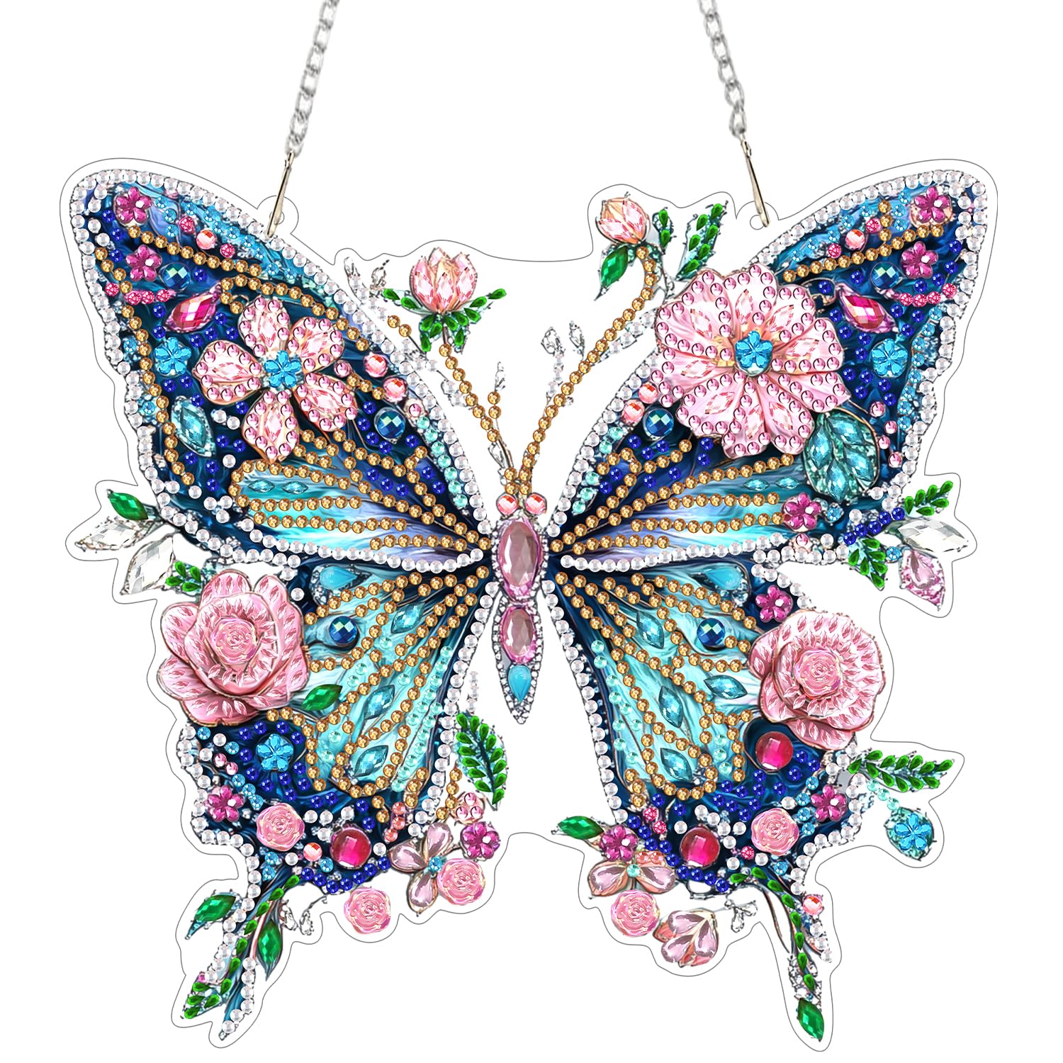 CEOVR Butterflies Diamond Painting Hanging Kits Adults,DIY Diamond Painting Ornament Kits Adults Flowers and Butterflies, 19.8x18.9cm 5D Gem Art Craft Set for Leisure Time