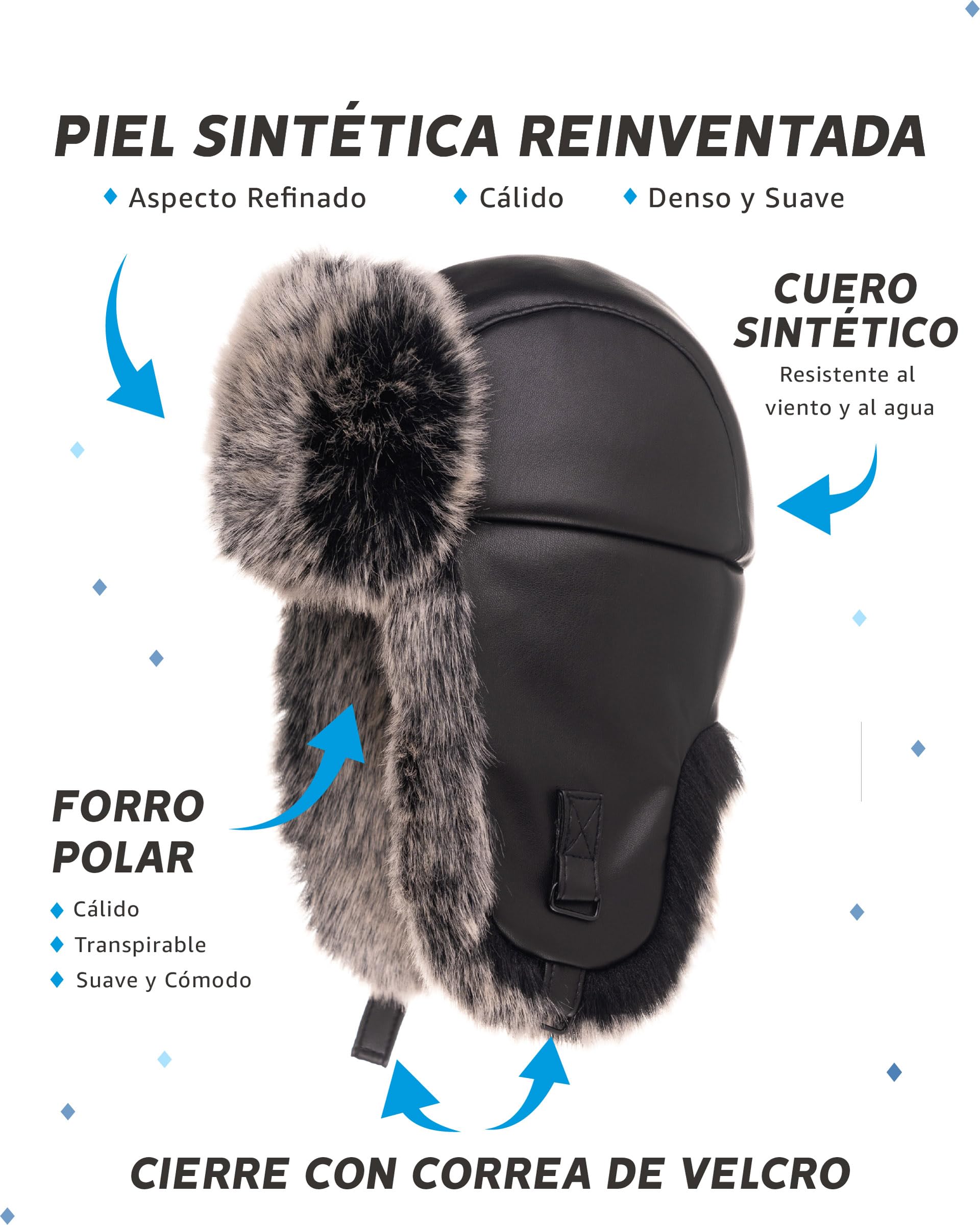 Futrzane Gorro de Aviador de Cuero - Sombrero Ruso - Gorra con Orejeras Mujer