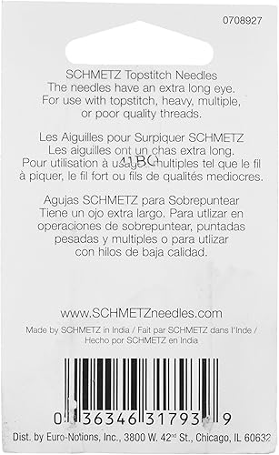 Miniatura 2 de SCHMETZ Topstitch - Agujas para máquina de coser, suministros de acolchado y pespunteado, tamaño 9014, tarjetas de 5 agujas, paquete de 1