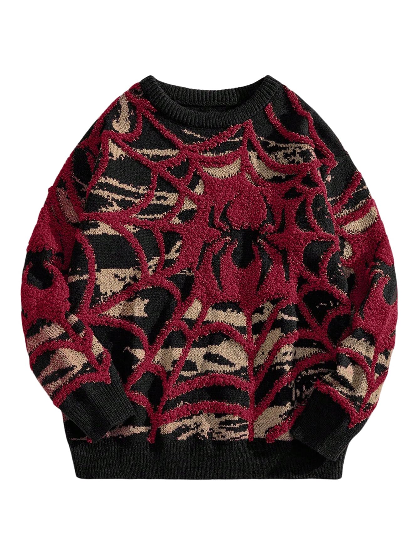 shenhe Men's Oversized Sweater Y2k Spiderweb Crewneck Gothic Graphic Sweaters-picture-18