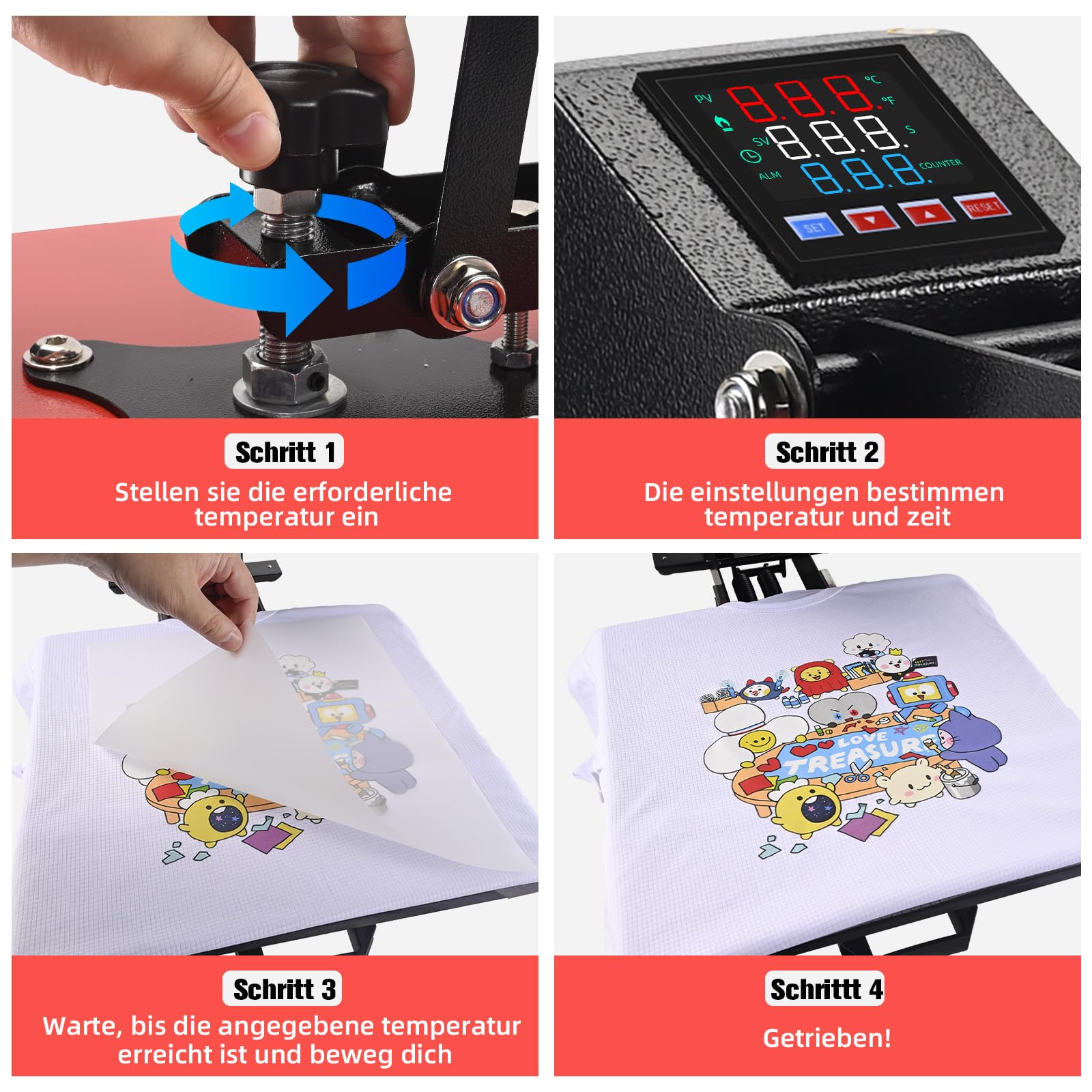 ColorSub druckpressen für T-Shirts 38 x 38 cm, Teflon Transferpresse Hitzepresse Mit Schienen| Sublimations Heat Press Plotter Machine für Kleidung, Taschen, HTV Vinyl Projects