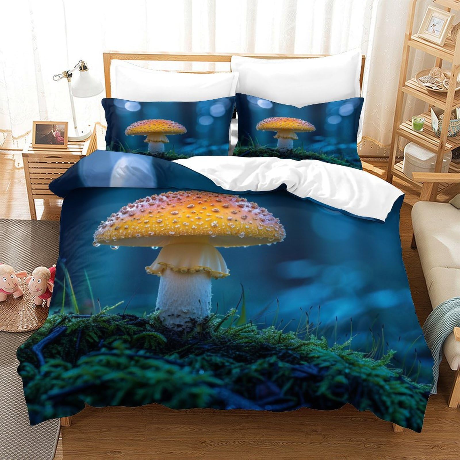 P1S9U7W5Y 3D Printed Forest Mushroom Duvet Cover Set 3pcs Microfiber Mushroom Bedding Set Double