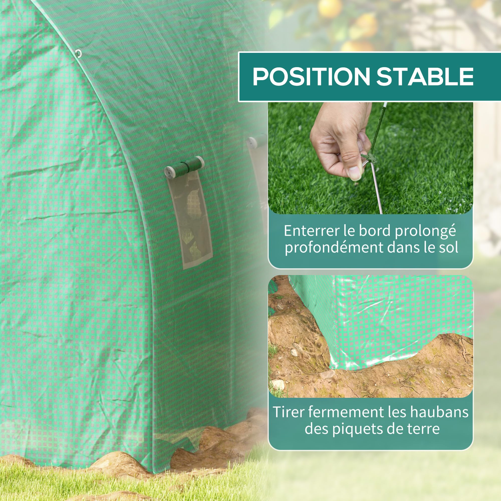 Outsunny Serre de Jardin Tunnel 6 m² Serre à tomates avec système d'arrosage intégré 3L x 2l x 2H m Acier renforcé + PE Haute densité 140 g/m² 6 fenêtres Porte Enroulable Vert