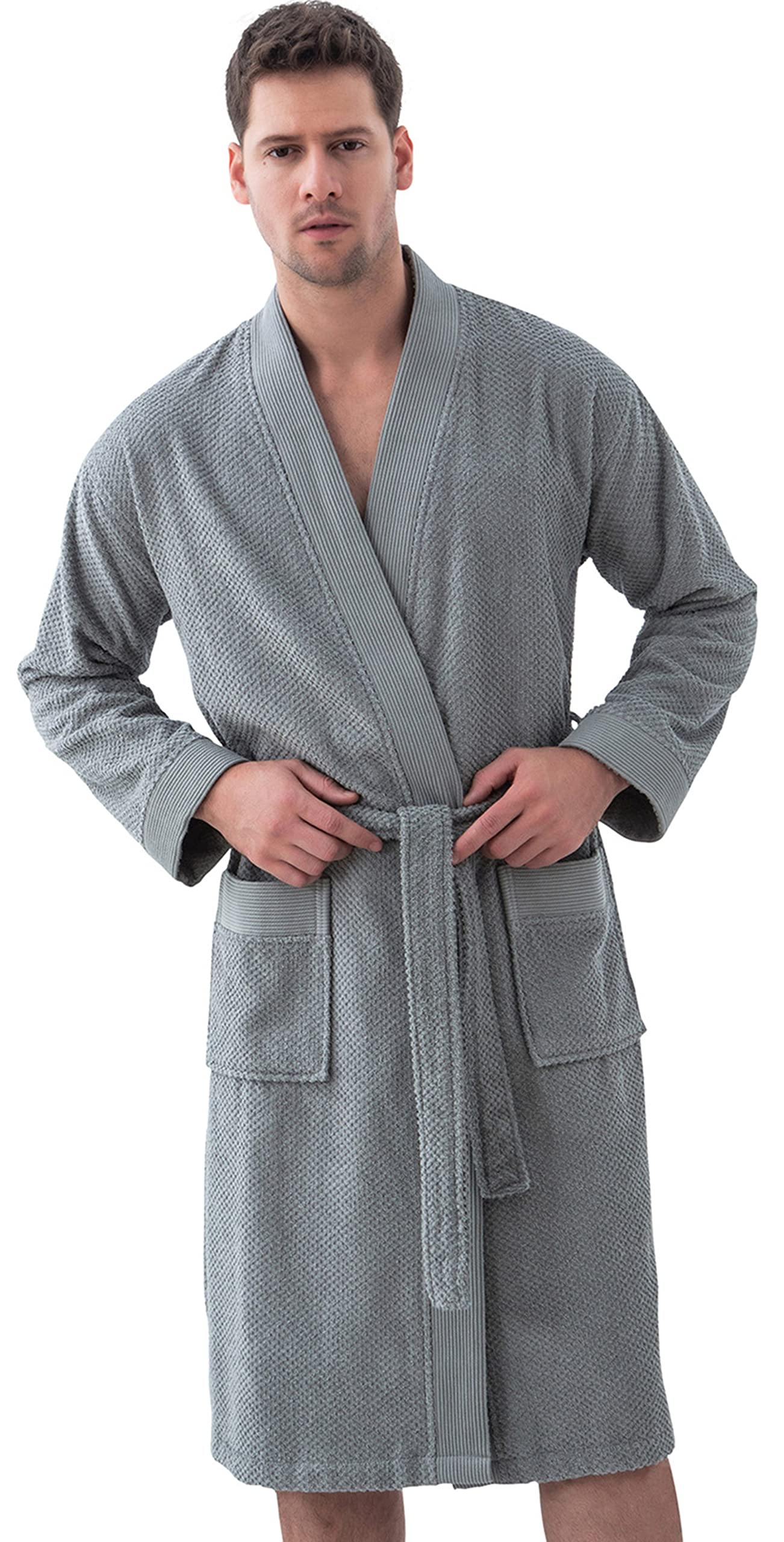 SEYANTE Organic Turkish Cotton Terry Hooded Kimono Bathrobe Robe for Men
