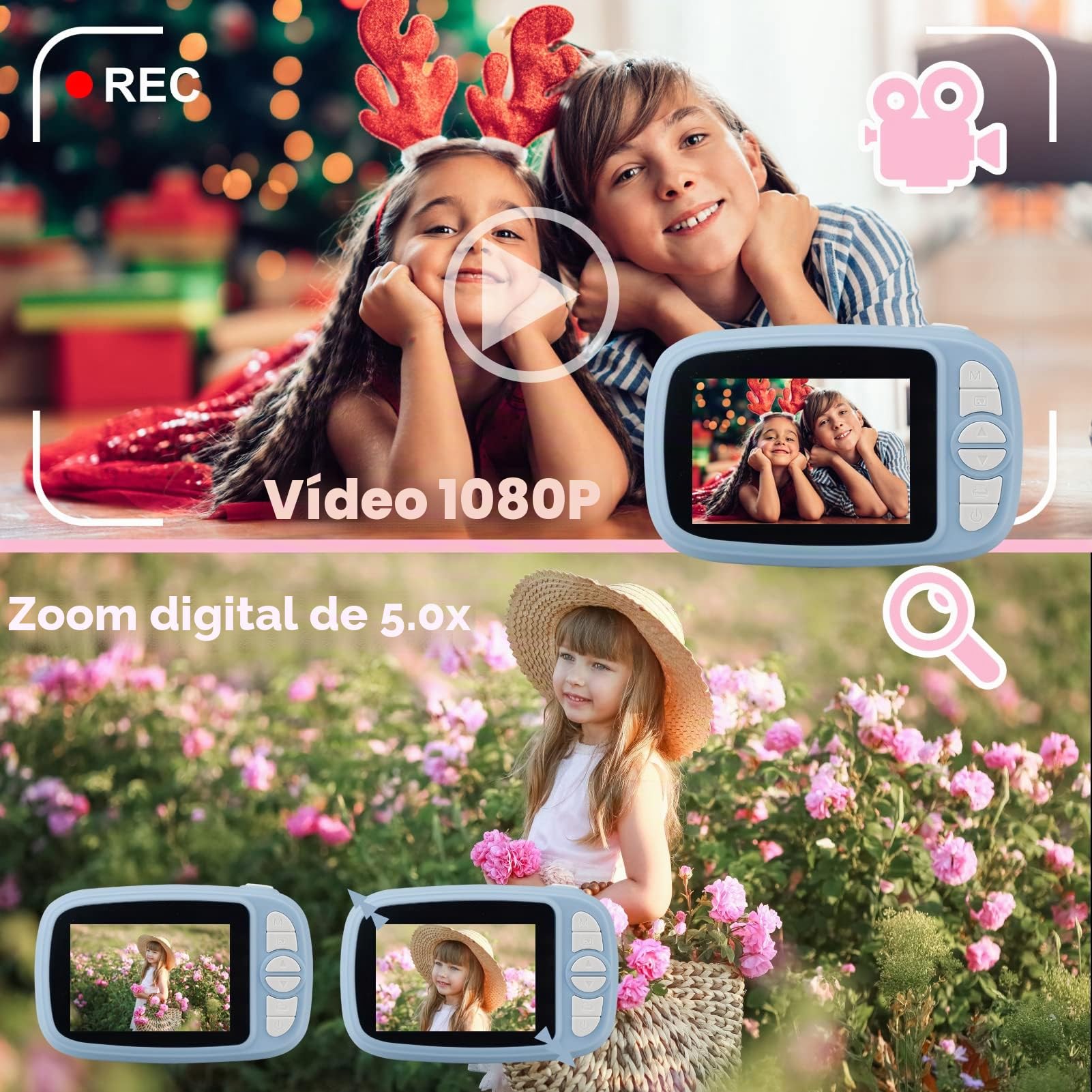 Cámara Instantánea Niños, 3,5" 1080P Cámara Fotos Infantil con 4 Rollos de Papel de Impresión y Tarjeta SD de 32GB, 12MP Instantáneas Cámaras Niña para 3 a 14 Años Regalos Juguete (Azul)