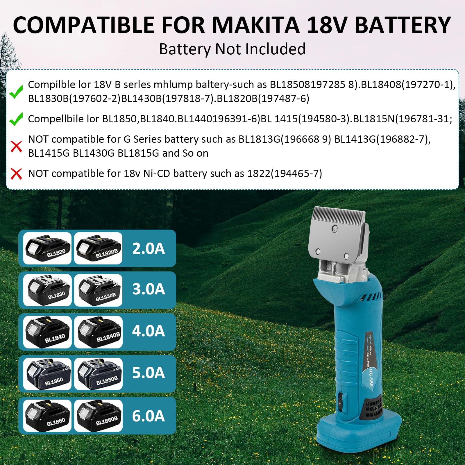 Tondeuse pour Chevaux, tondeuse professionnelle Compatible avec Makita Batteries, 6 vitesses, 35 dents, tondeuse sans fil pour chevaux, Adaptée à tous les types de pelage pour cheveux épais et emmêlés
