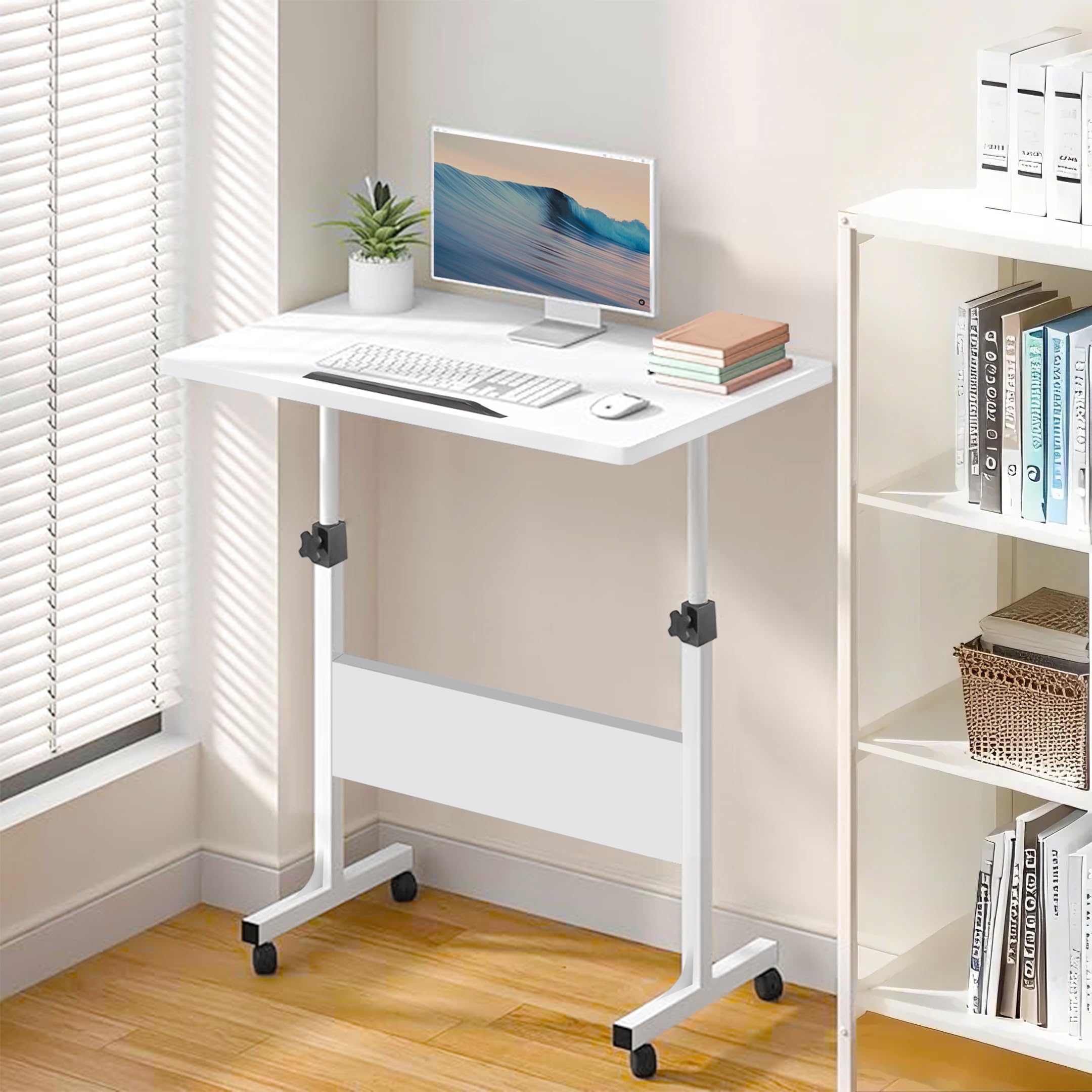 Piccola Scrivania da Stazione Eretta Altezza Regolabile Scrivanie per Computer con Ruote Tavolo Portatile per Laptop con Rotelle per Casa