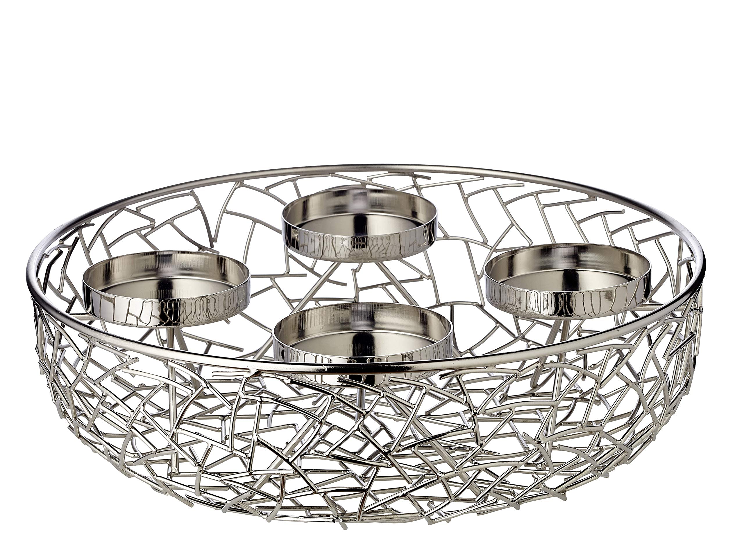 EDZARD Adventskranz Milano, AST-Design, Durchmesser 34 cm, für Stumpenkerzen Ø 8 cm, durchgängiger Boden, Edelstahl vernickelt, silberfarben, ideal für die Dauerkerze Cornelius von Edzard