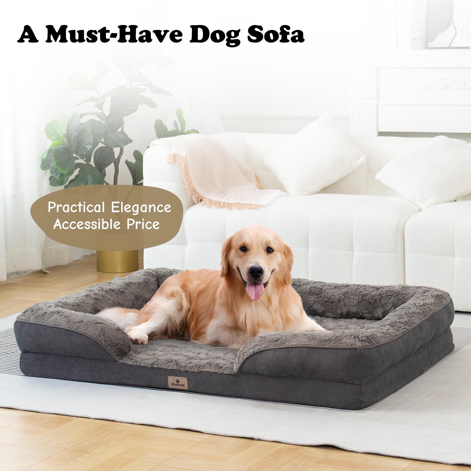 PetFun Orthopedic Dog Bed for Large Dogs - Big Washable Dog Sofa Beds Large, Supportive Foam Pet Couch Bed with Removable Washable Cover, Waterproof Lining and Nonskid Bottom