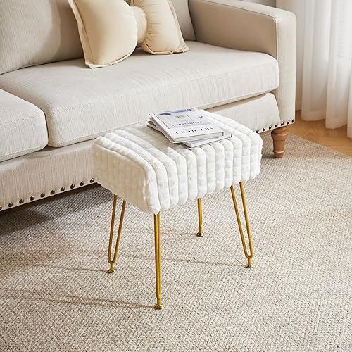 Miniatura 9 de IBUYKE Otomán Taburete Reposapiés Rectangular, Taburete de Tocador de Maquillaje Mesa Auxiliar, Asiento de Terciopelo para Tocador, Silla