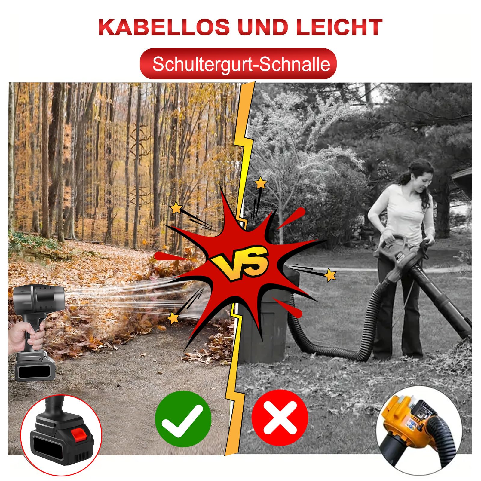 Akku Laubbläser Turbo Gebläse, Mini Laubbläser Mit 21V 1300mah Akkus Und Ladegerät, 800W 35000U/Min Tragbarer Elektrische Staubgebläse Handgebläse Luftbläser Schneefräse zum Laub, Staub, Schnee