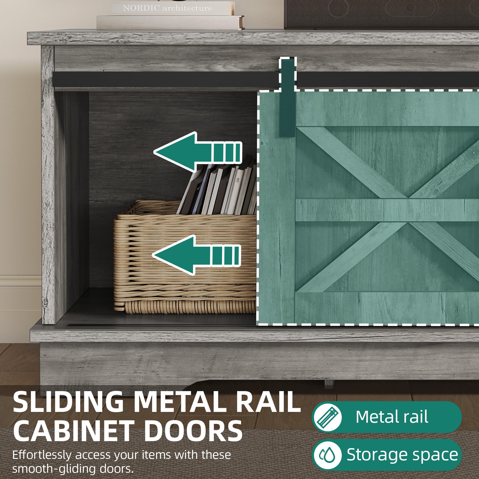 YITAHOME Farmhouse TV Stand for Living Room with Mount, Entertainment Center with 3 Height Adjustment for 32-70 inch TVs, Media Console Cabinet with Sliding Barn Door, Grey