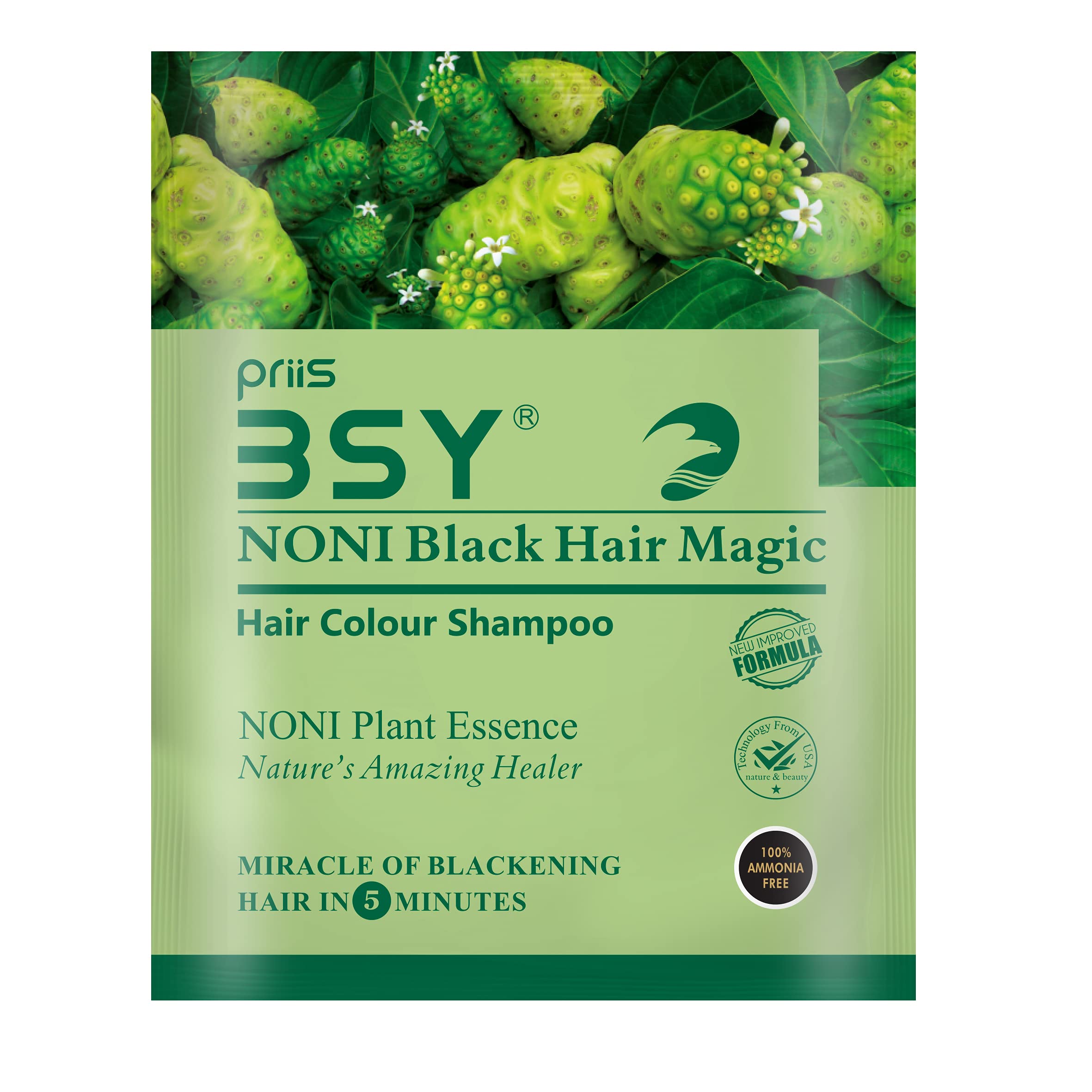 BSY Noni Ammonia Free Black Hair Magic 10 Sachets (20 ml) per Pack