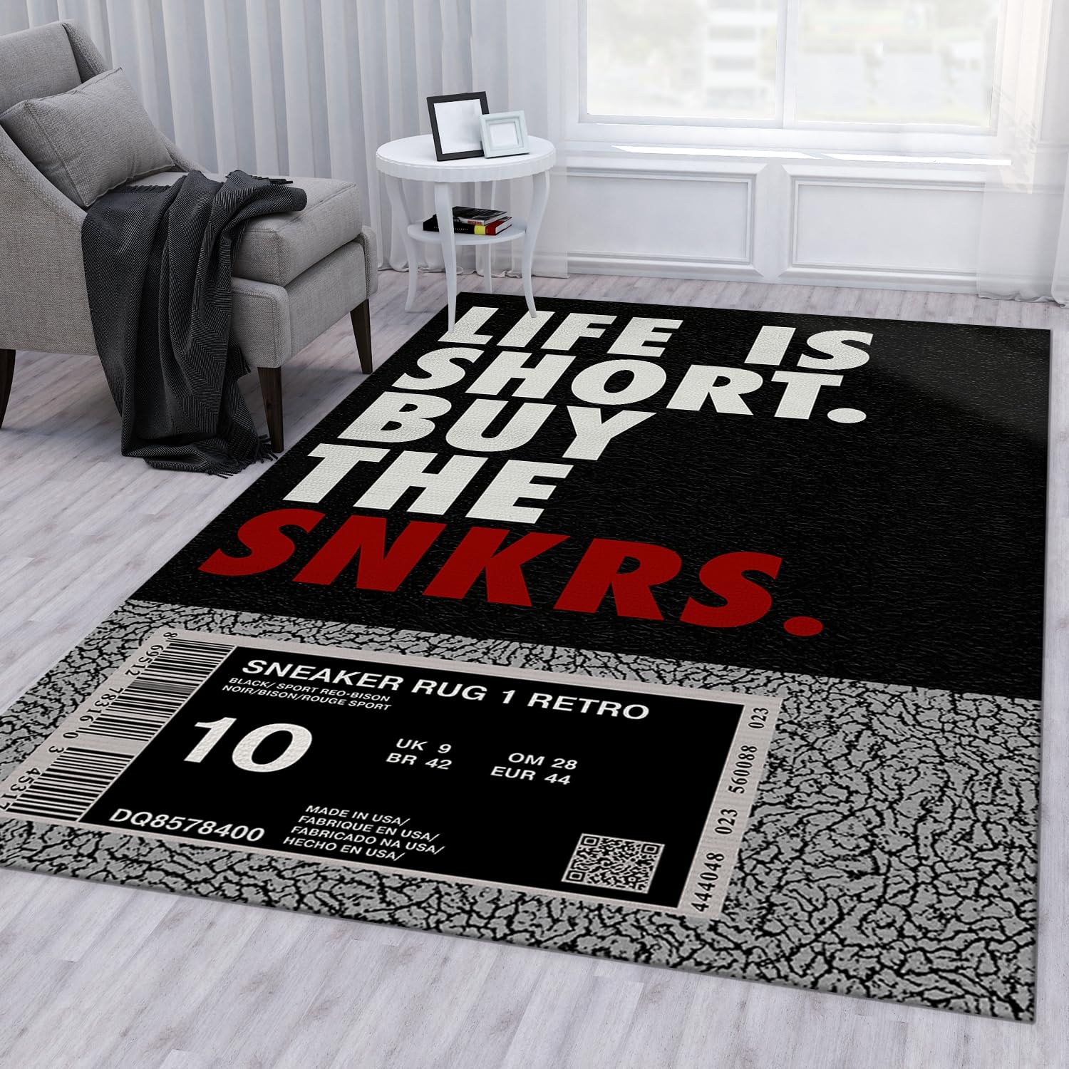 Customized Sneaker Rug Custom Shoes Label Rugs Sneaker Room Carpet Sneaker Mat Sneaker Life is Short Buy The Sneakers 3x5 4x6 5x7 5x8 5,2x9 6x8 Full