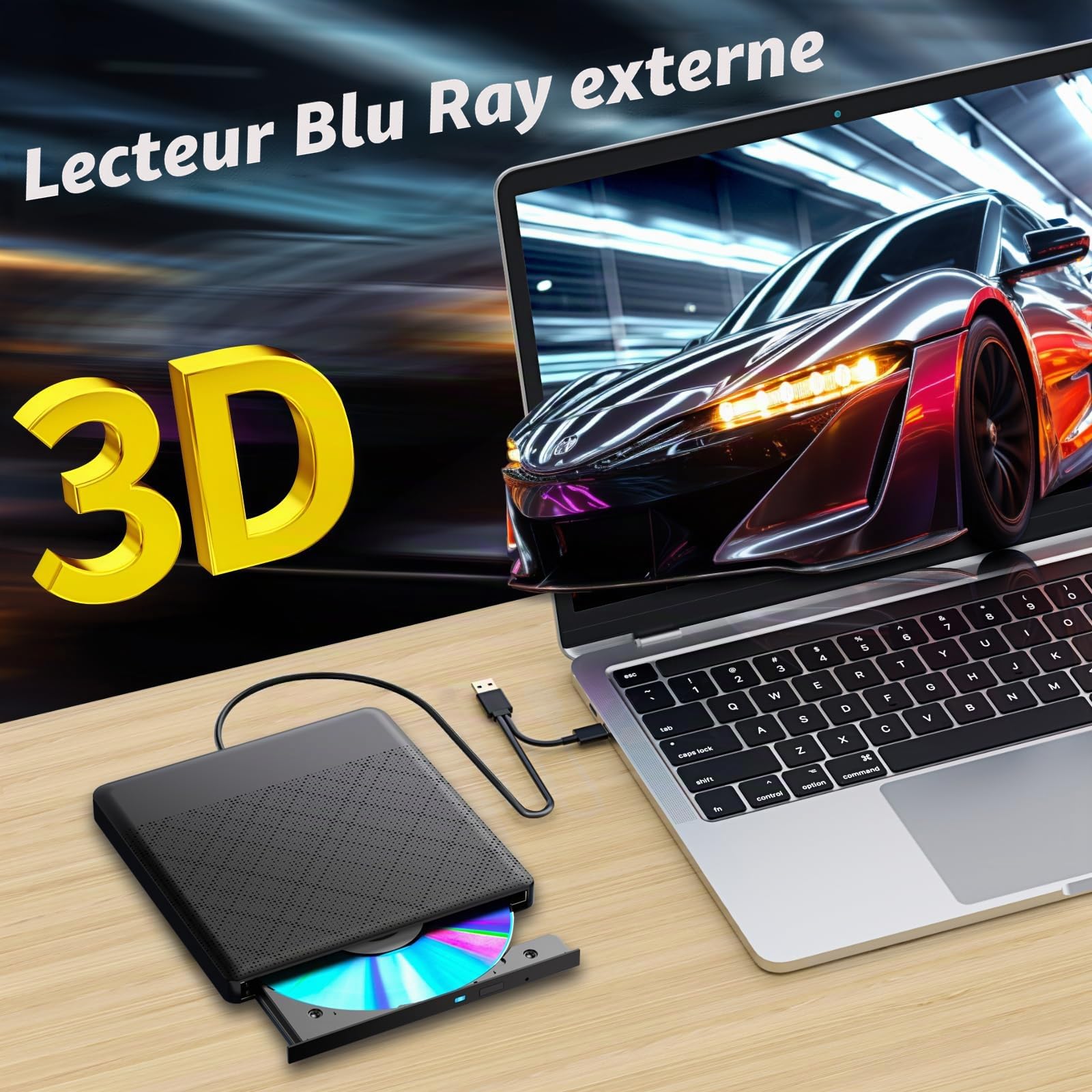 Lecteur Blu-ray externe DVD/BD lecture/écriture Lecteur Blu-ray portable USB 3.0 et enregistreur DVD de type C 4K Ultra Haute définition Enregistreur Blu-ray pour Win7/8/10/11/PC