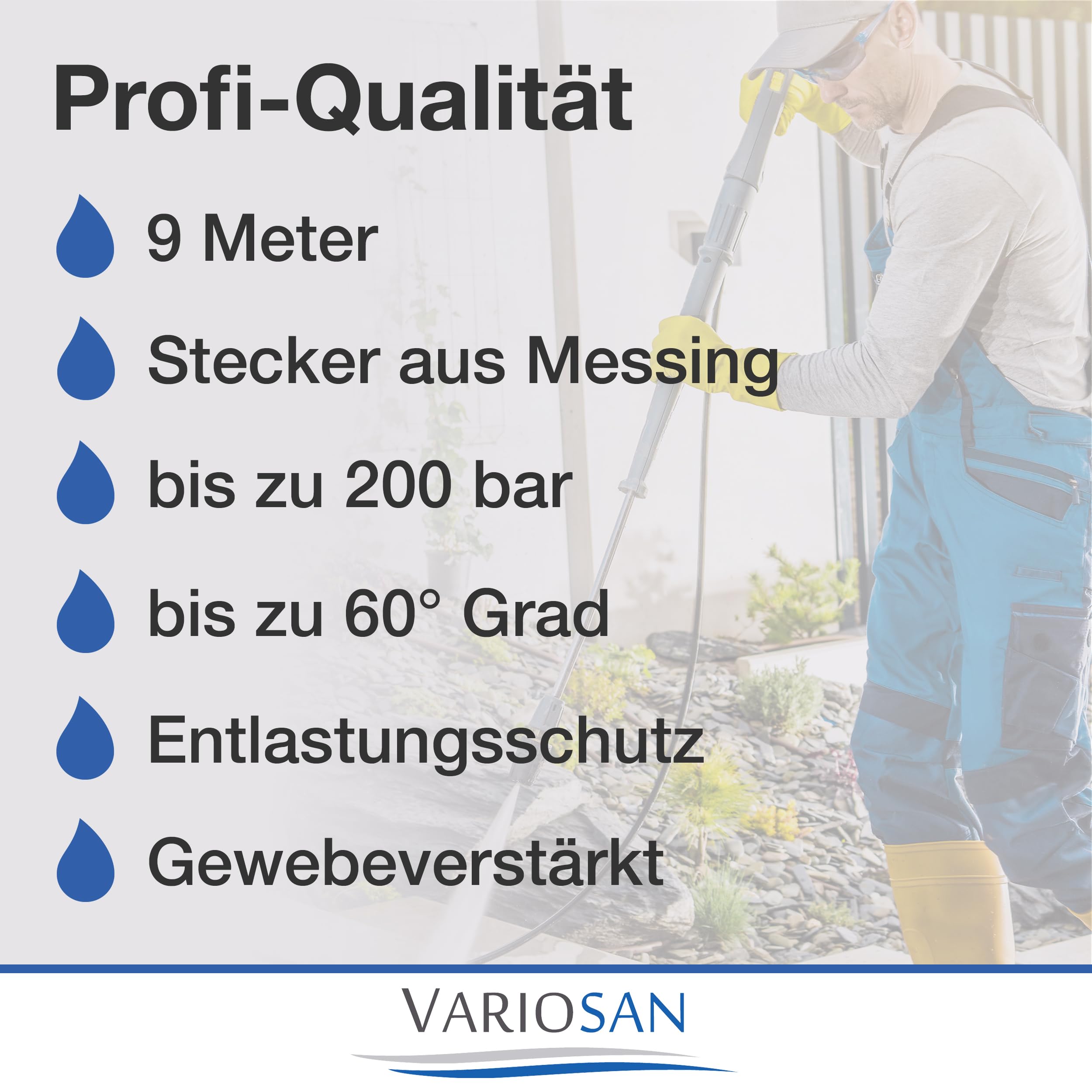 VARIOSAN Hochdruckschlauch für Hochdruckreiniger 16621, 9 m, Quick Connect, schwarz, 200 bar, passend u.a. zu Kärcher K2 K3 K4 K5 K6 K7 und 2.641-721.0