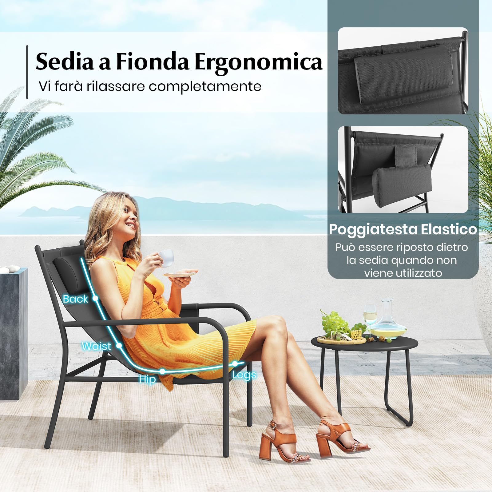 RELAX4LIFE Set da Bistro per Giardino a 3 Pezzi