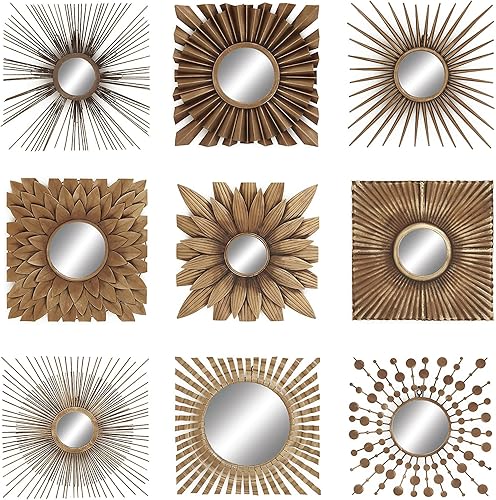Deco 79 Espejo de pared de metal rústico madera Mirr Decor S/9 W, H-60930, 23 x 23 pulgadas, dorado