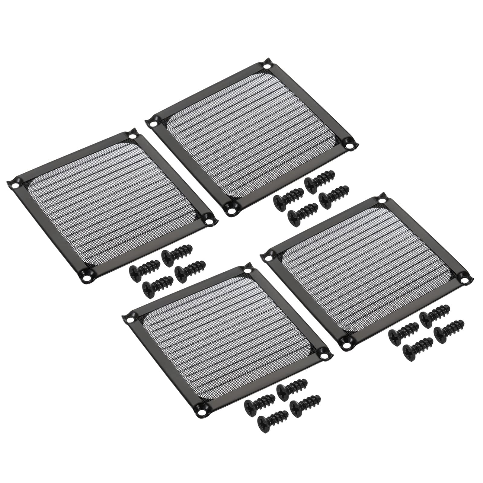 PATIKIL 92mm Ventilador Filtro Rejillas con Tornillos, 4 Paquete Aluminio Marco Inoxidable Acero Malla Polvo Prueba Cubierta para Computadora Estuche, Negro