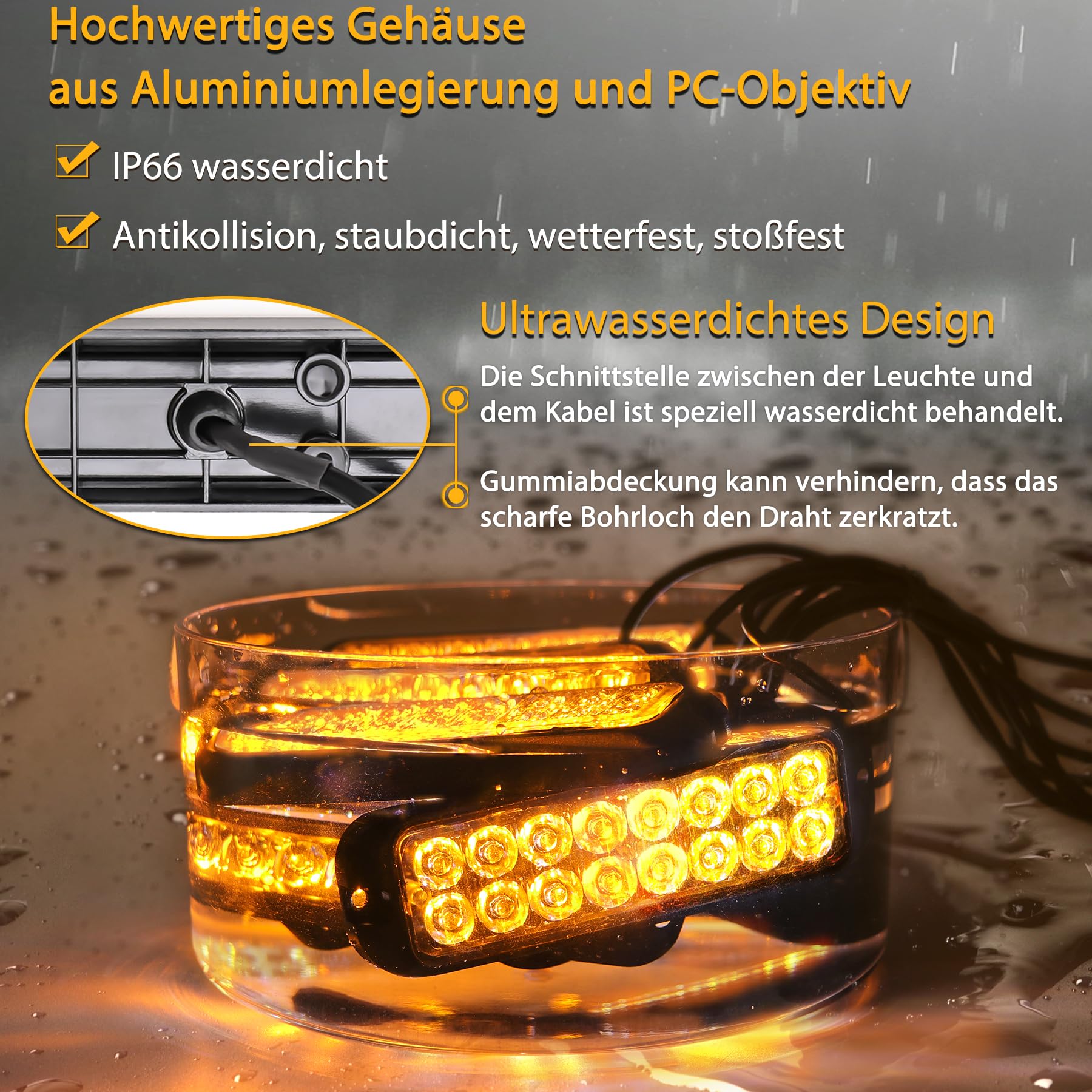 8X16LED Warnlicht Frontblitzer - 12V/24V Blinklicht Stroboskoplicht Warnleuchte, IP67 Wasserdicht Warnung Blinklichter Strobe 13Modi Blitzmodul für Truck Traktor Emergency KFZ LKW(Gelb)