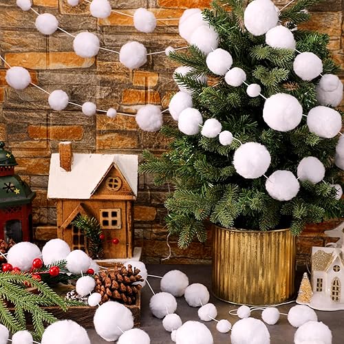 Miniatura 2 de Tegeme Guirnalda de bolas de nieve de invierno de 6.5 pies, guirnalda de pompones blancos para fiesta de invierno, decoración del país de las