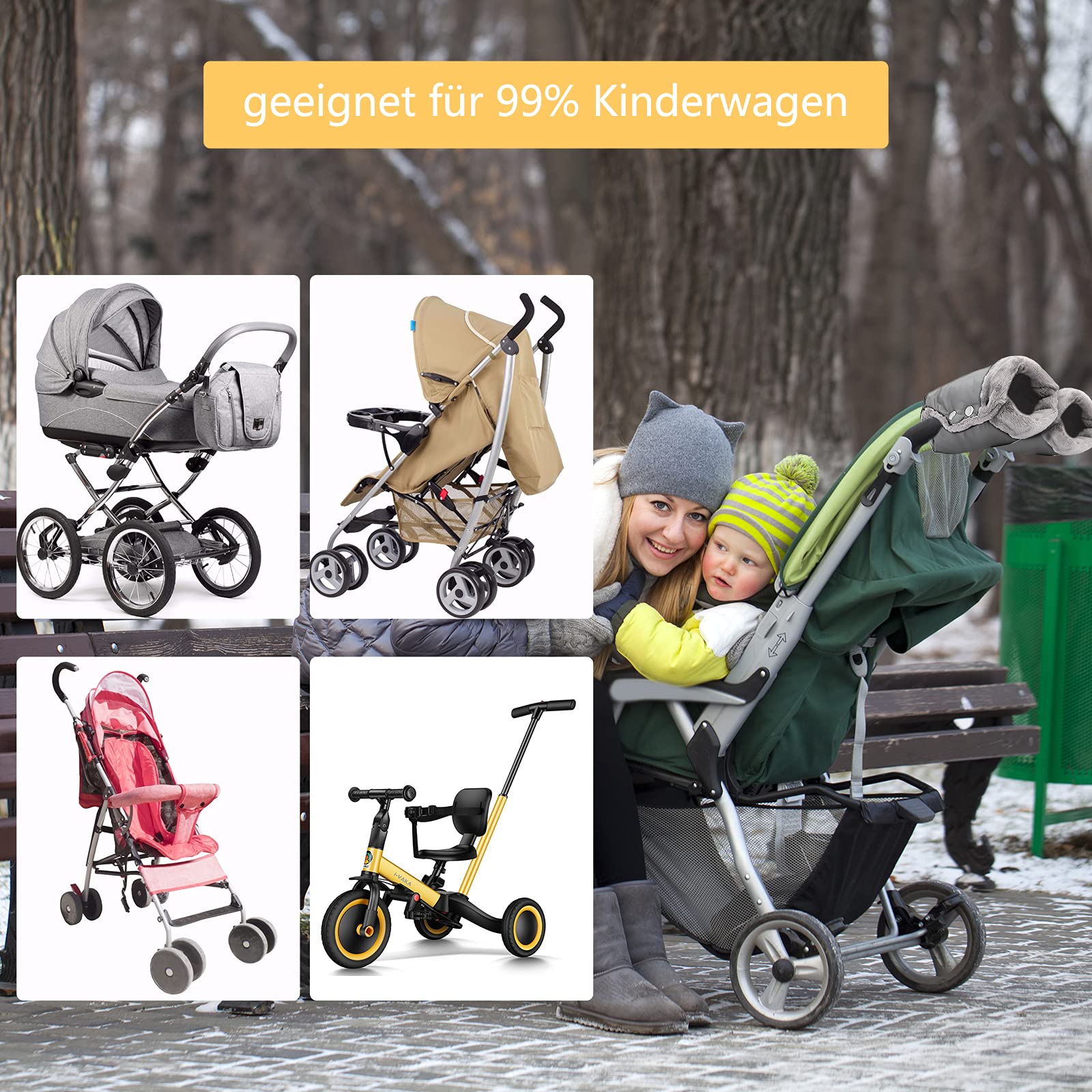 Guanti Passeggino Universale Antivento Manicotto Scaldamani Inverno in Pile Termico Impermeabile Guanti Da Passeggino Caldo Manicotti Per Buggy Rimorchio Carrozzina Per La Bicicletta