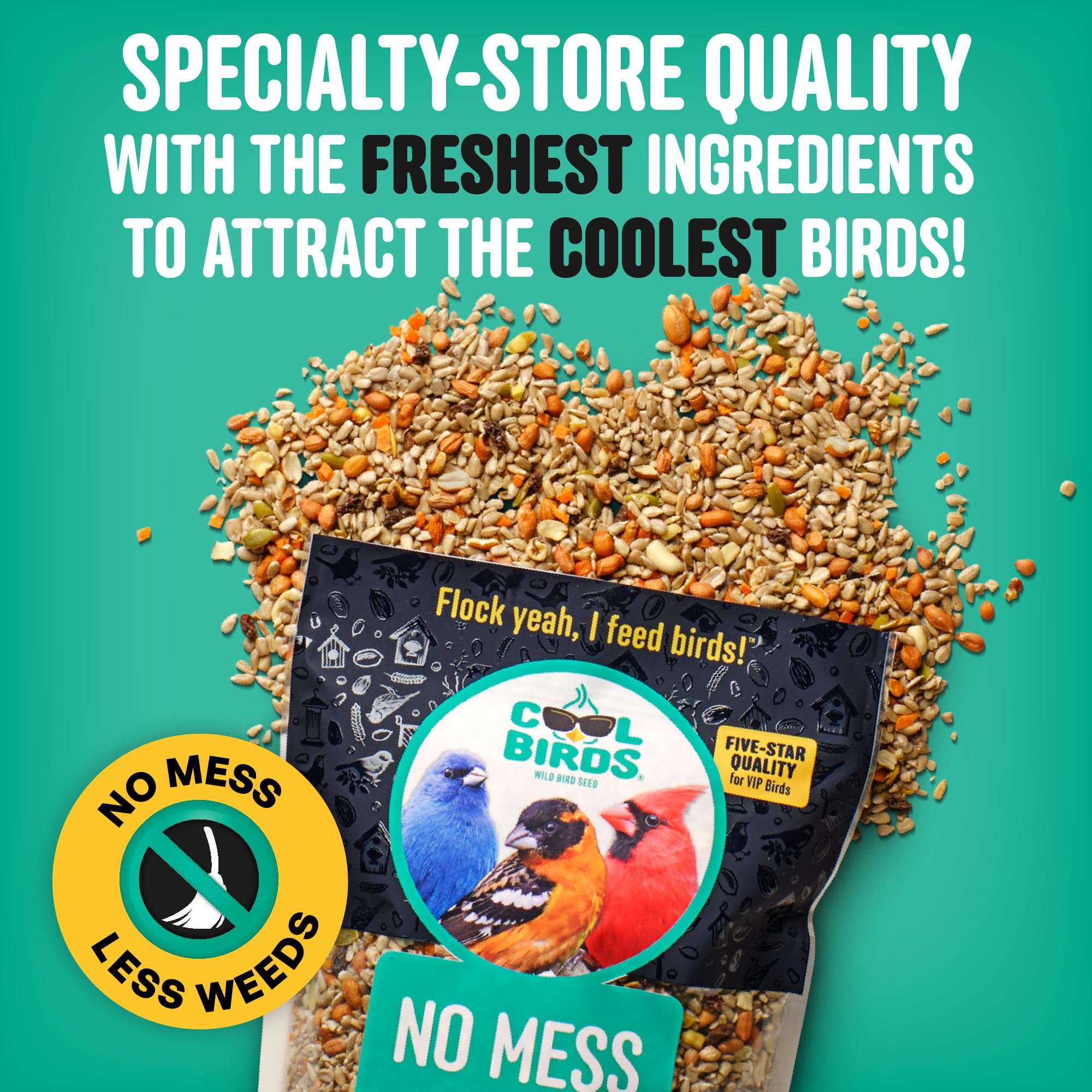 Cool Birds No Mess with Fruit Birdbird Semilla - 4,5 kg - Mezcla 100% Comestible sin cáscara con Corazones de Girasol, Cacahuetes, nueces de árbol, Semillas de Calabaza y Frutas Reales - sin