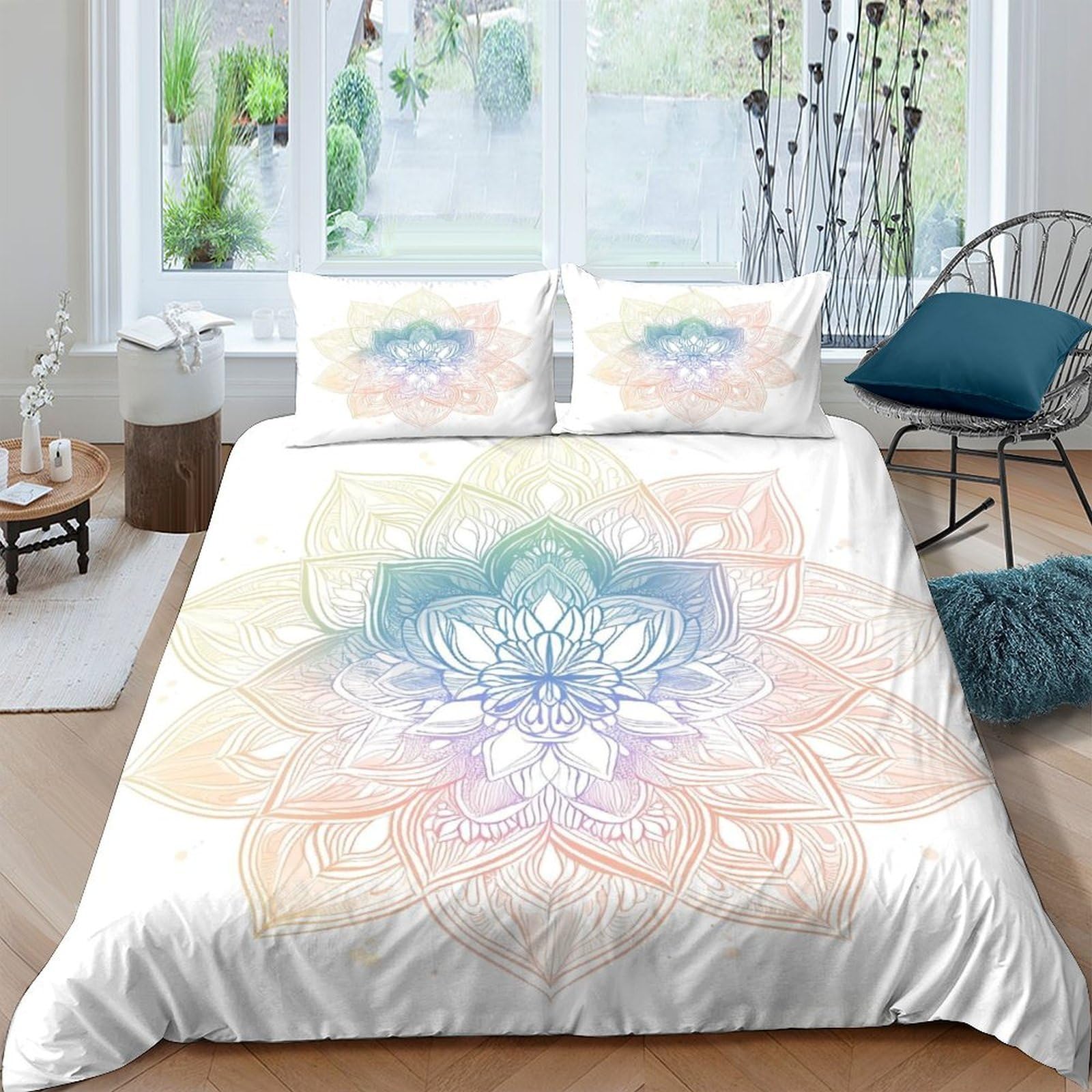 Ctjqhvkz Style-9 3D Printed Mandala Pastel Fitted Sheet Microfiber Soft Breathable Lotus Flower Bed Sheet For Bedroom Guestroom Mattress Protection Decor Single（135X200cm）