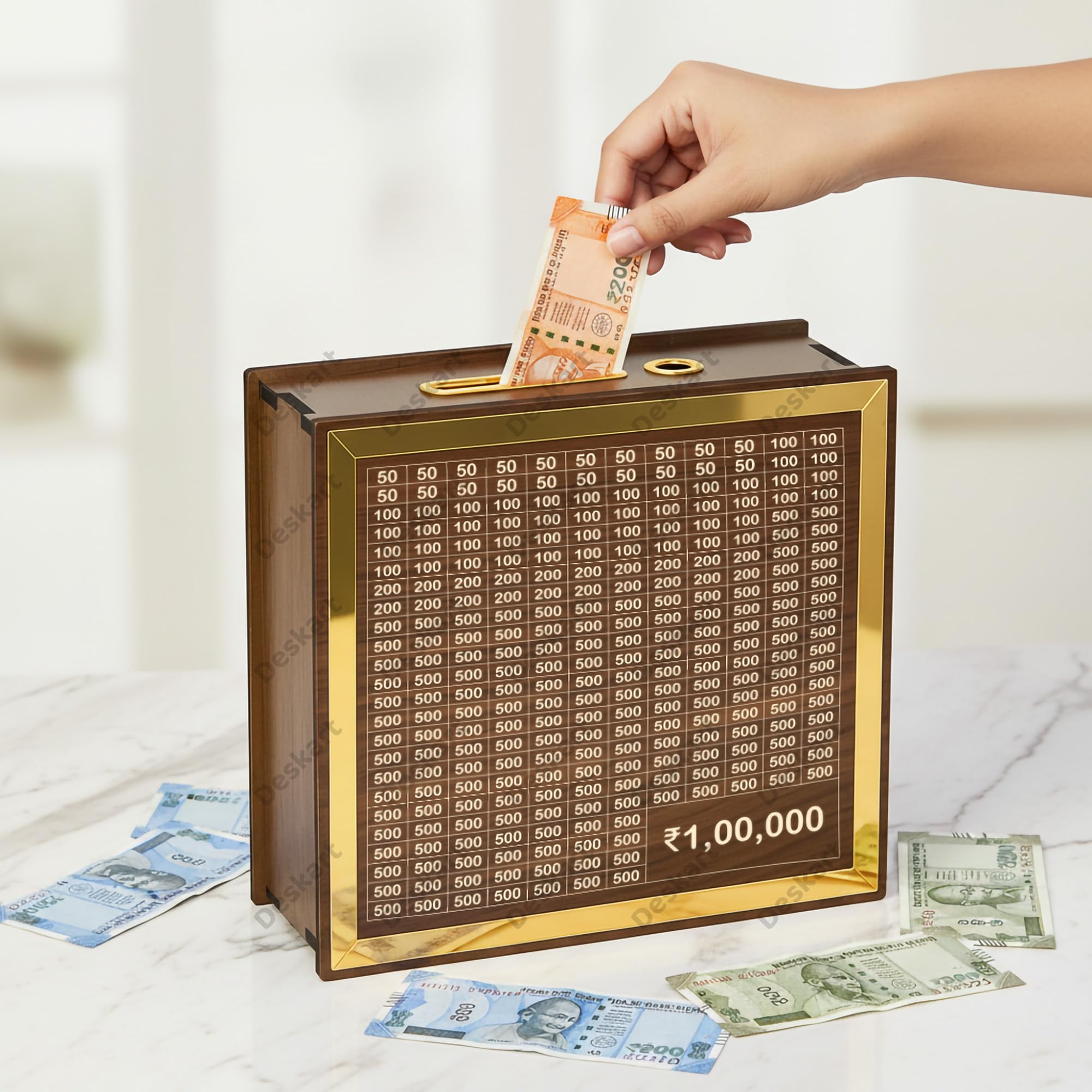 Deskart Custom Money Saving Challenge Box | 1 Lakh Money Savings Box | Premium MDF with Golden Mirror Front | Trending Savings Tracker Gift for Adults & Kids (Without Name Printing) 2