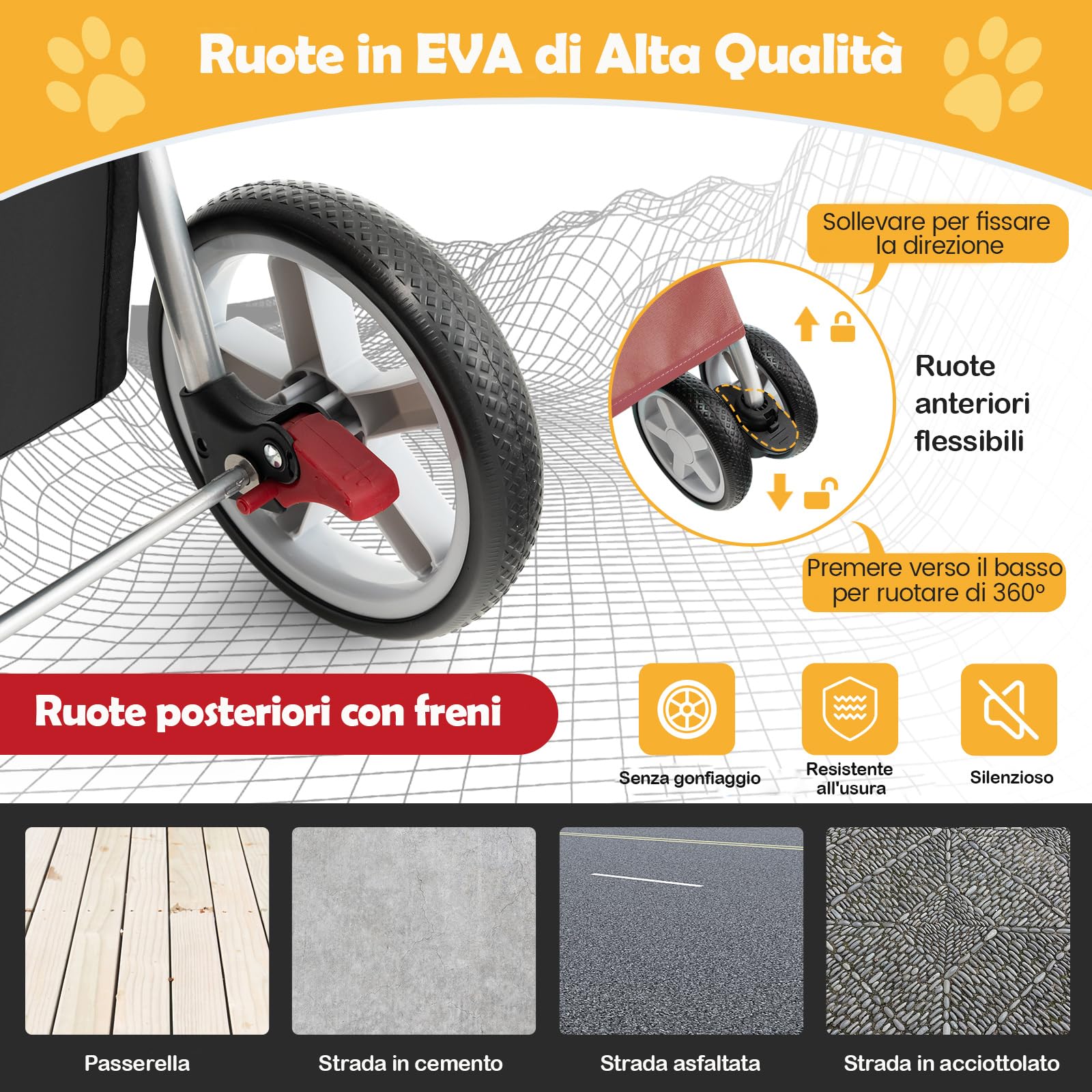 COSTWAY Passeggino per Cani, Carrozzina per Cani Pieghevole Fino a 15 kg, 4 Ruote con Finestra a Rete Porta Bicchiere e Cesto, Passeggino Portatile per Animali Piccola e Media (Rosso)