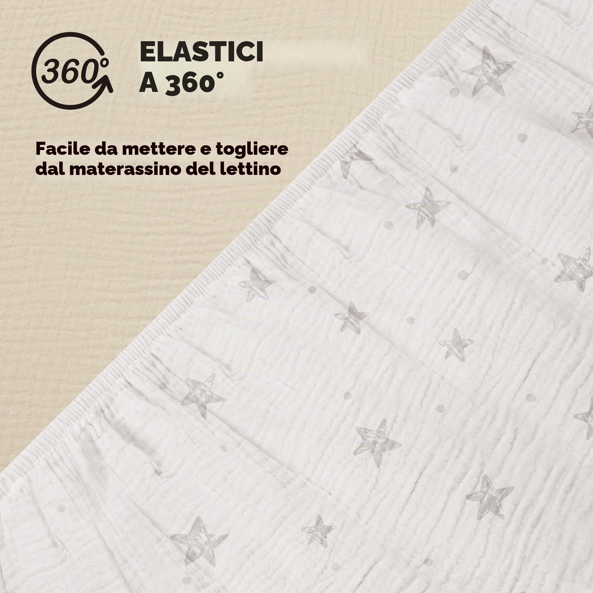 Susurration 100% Cotone Set di 2 Lenzuola Con Angoli per Cotone Bambini, Lenzuolo in Mussola di Lenzuolo per Lettino da Viaggio 60x120cm/70x140cm (Crema Star)