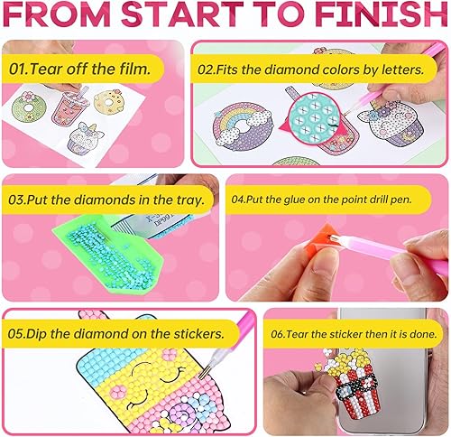 Miniatura 6 de Kits de Pintura de Diamantes Cymbana para Niños 20 Piezas de Postres Incluye Cupcake, Dona, Helado, Palomitas de Maíz, Galletas